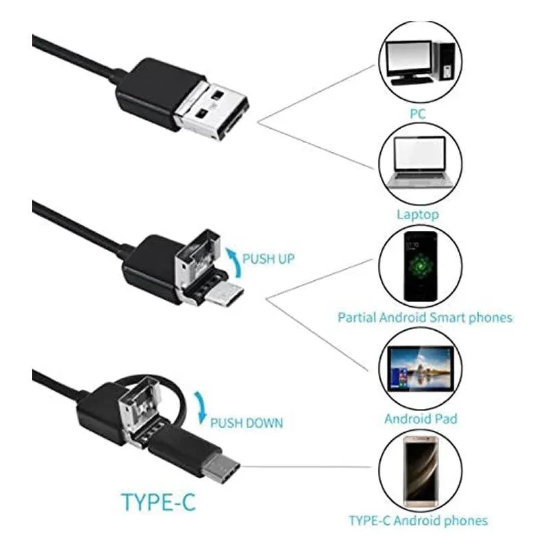 10M 3 In 1 Usb, Micro Usb And Type C Endoscope Ca-3