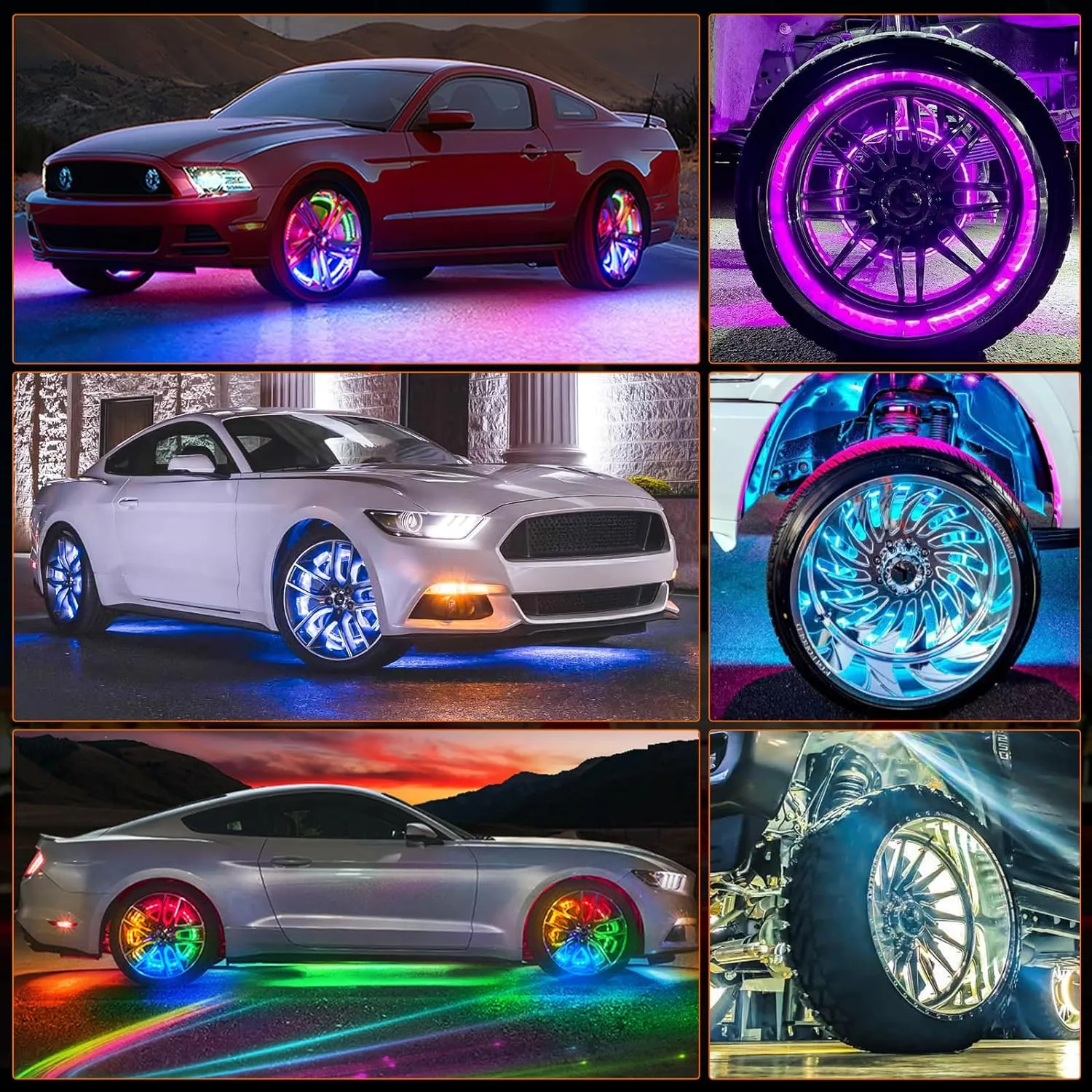 15.5 Inch LED Wheel Ring Lights Double Row RGB APP Remote Control 4Pcs