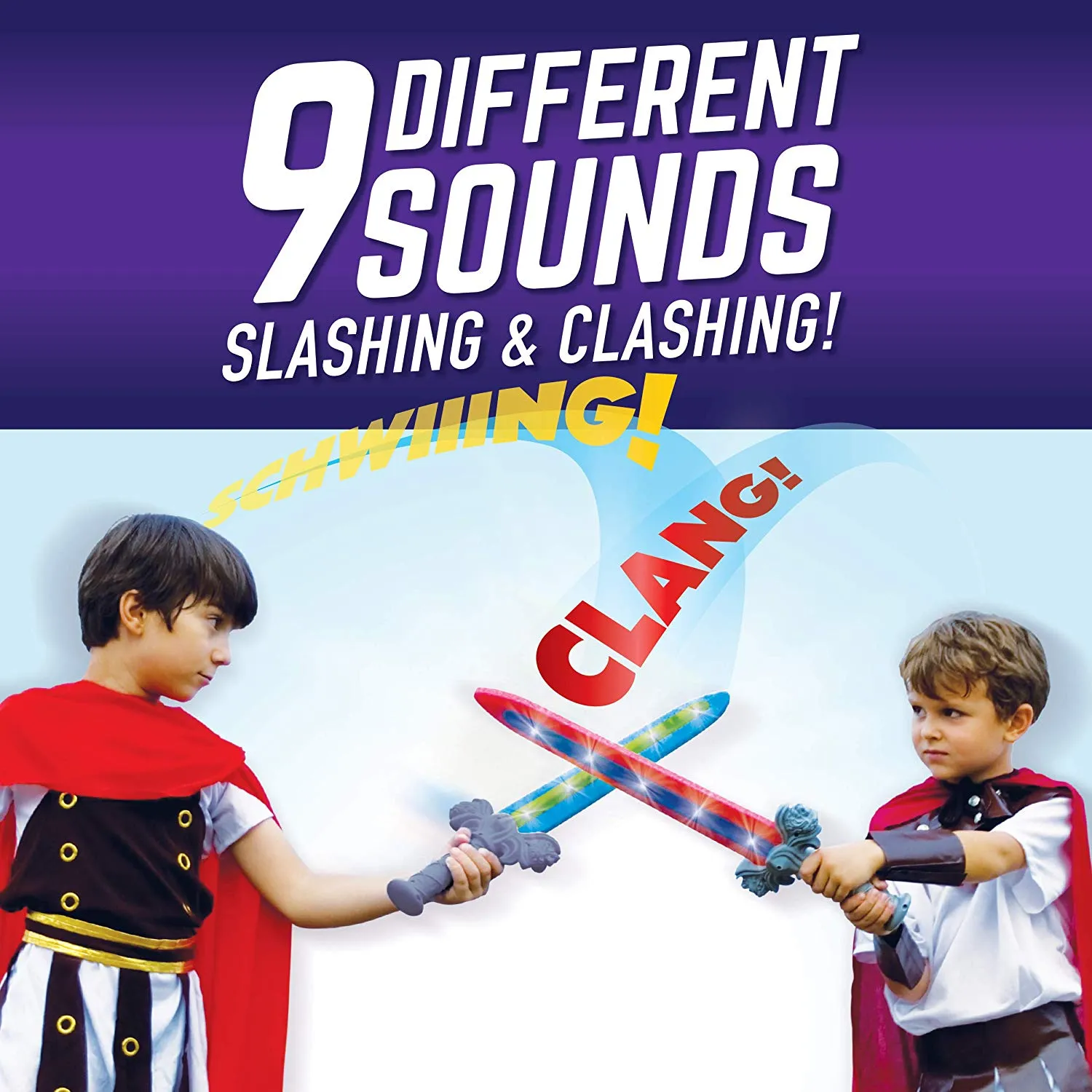 2-Pack GeoSword Dueling Play Swords with Movement-Activated LED Lights & Battle Sounds