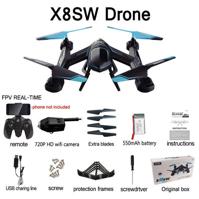 2017 New X8SW Wifi Drone RC quadcopter with 720p Wifi FPV HD camera Or 1080P HD Camera Headless Quad copter helicopter