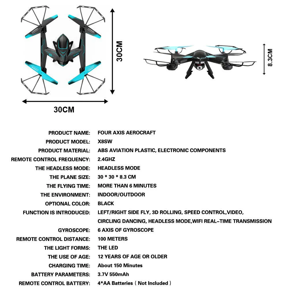 2017 New X8SW Wifi Drone RC quadcopter with 720p Wifi FPV HD camera Or 1080P HD Camera Headless Quad copter helicopter