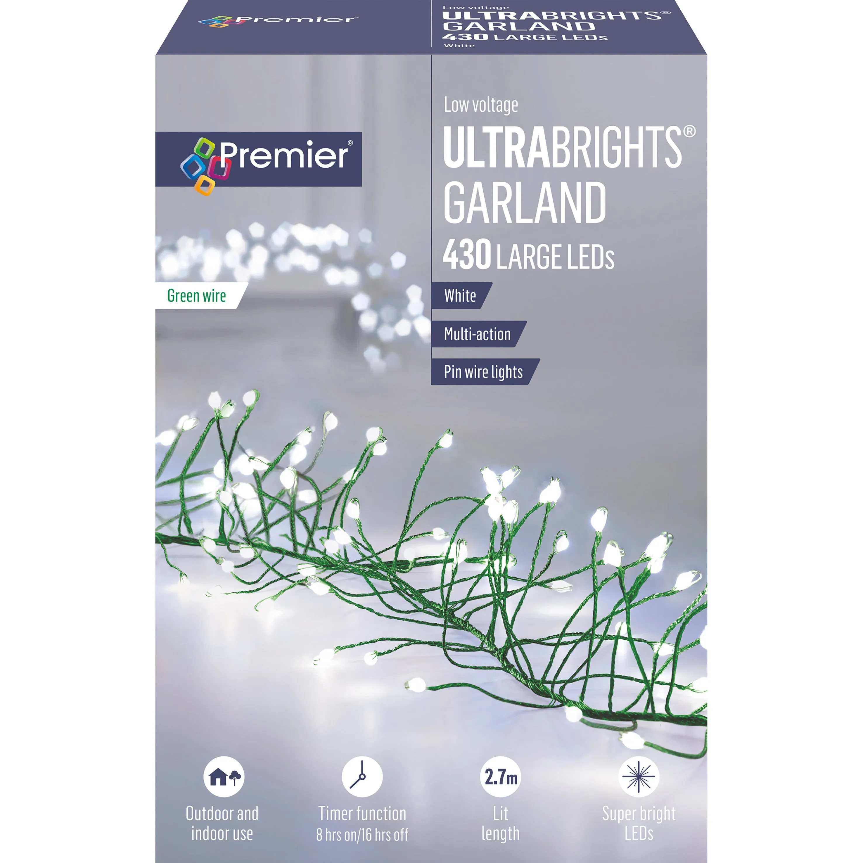 430L LED UltraBright Cluster Garland Green Wire- White