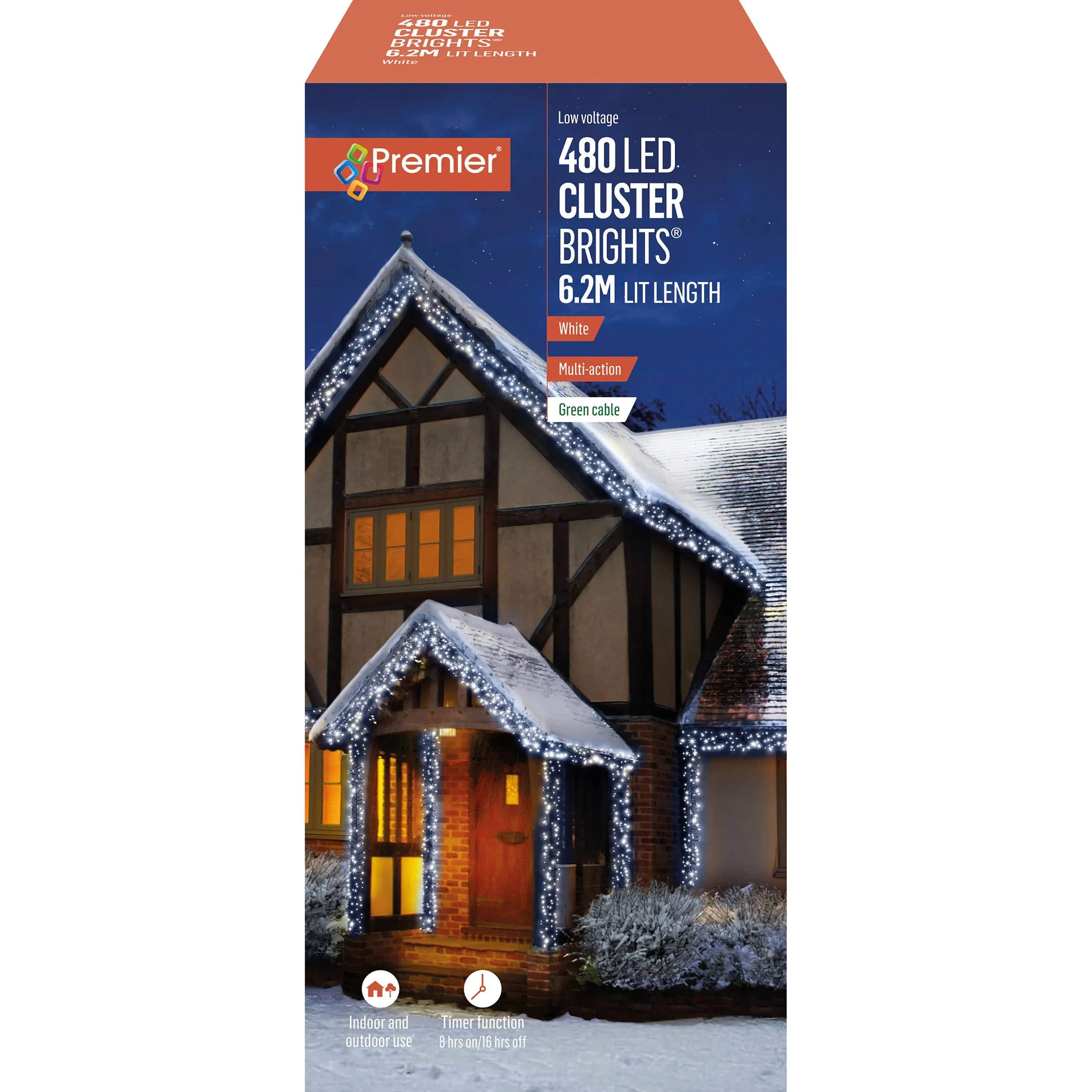 480 Multi Action LED Cluster Christmas Lights with Timer -White