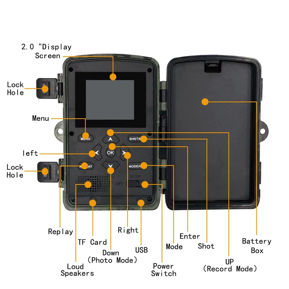 4K 30MP Hunting Trail Camera IP66 Waterproof Wild Camera with 120° Wide Angle Night Vision Support Photo Video Motion Activated