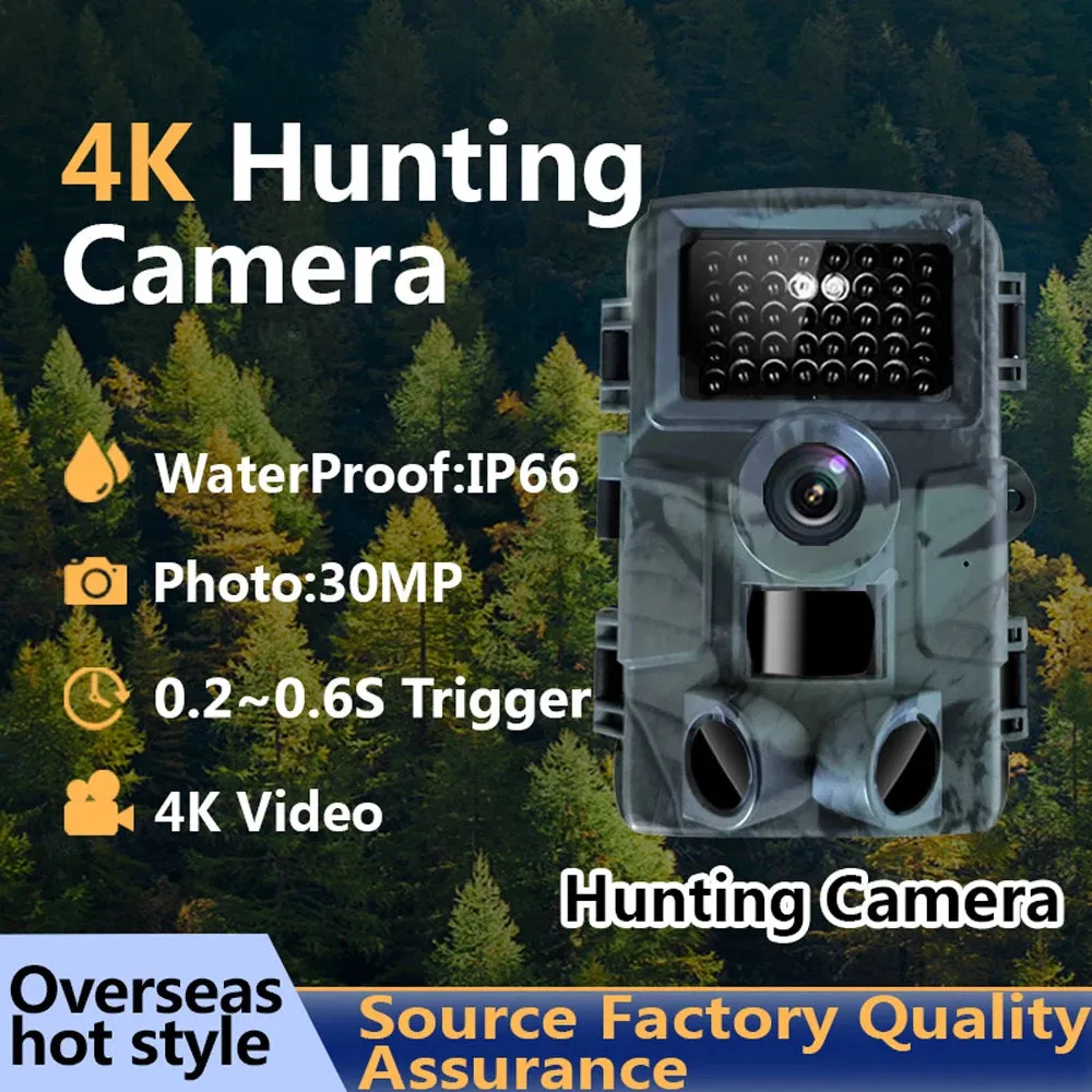 4K 30MP Hunting Trail Camera IP66 Waterproof Wild Camera with 120° Wide Angle Night Vision Support Photo Video Motion Activated