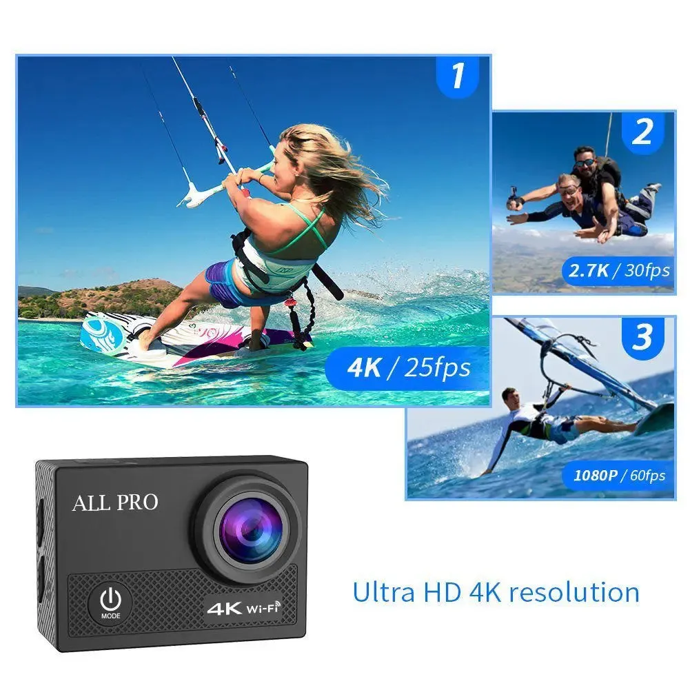 4K Action Pro Waterproof UHD Wi-Fi Camera with RF Remote and Accessories