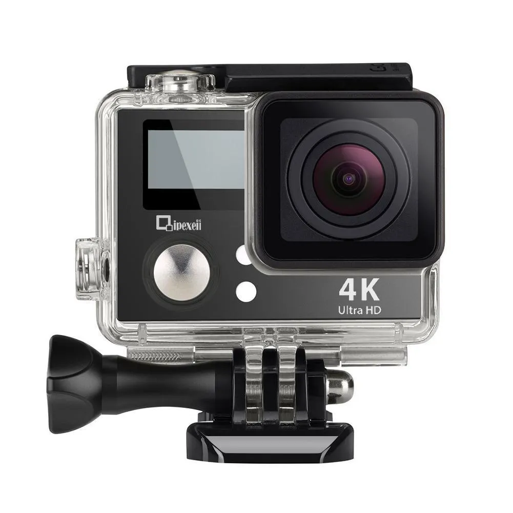 4k Wifi Sports Action Camera with Waterproof Case Double Screen Sensor 170° Wide Angle (Black)