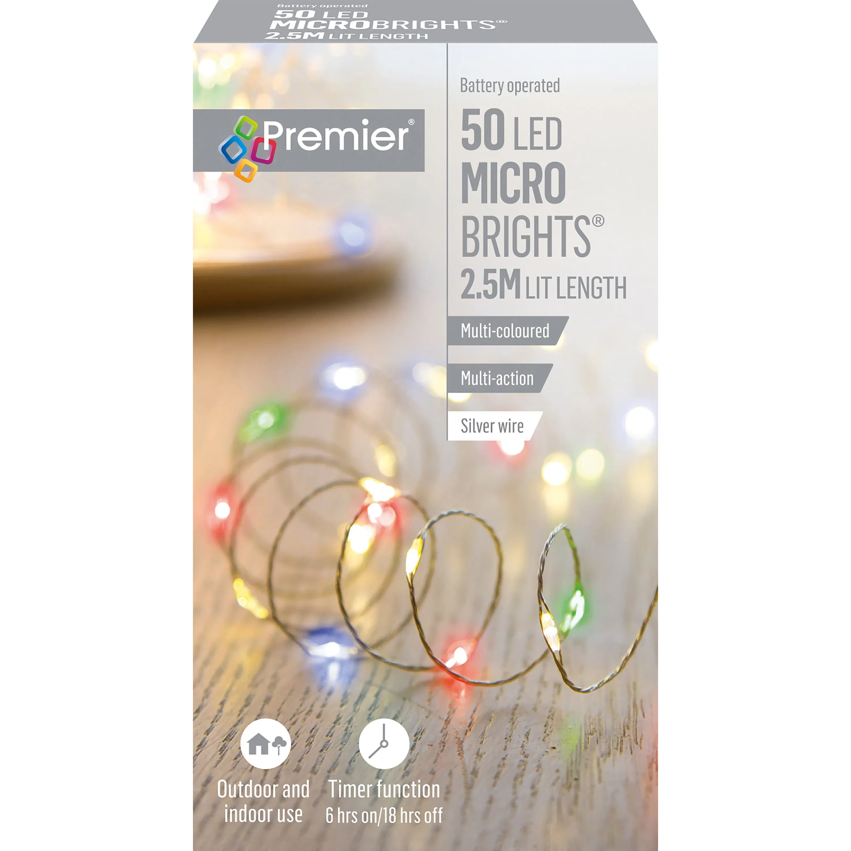 50 Battery Operated Multi Action MicroBright with Timer- Multi Coloured