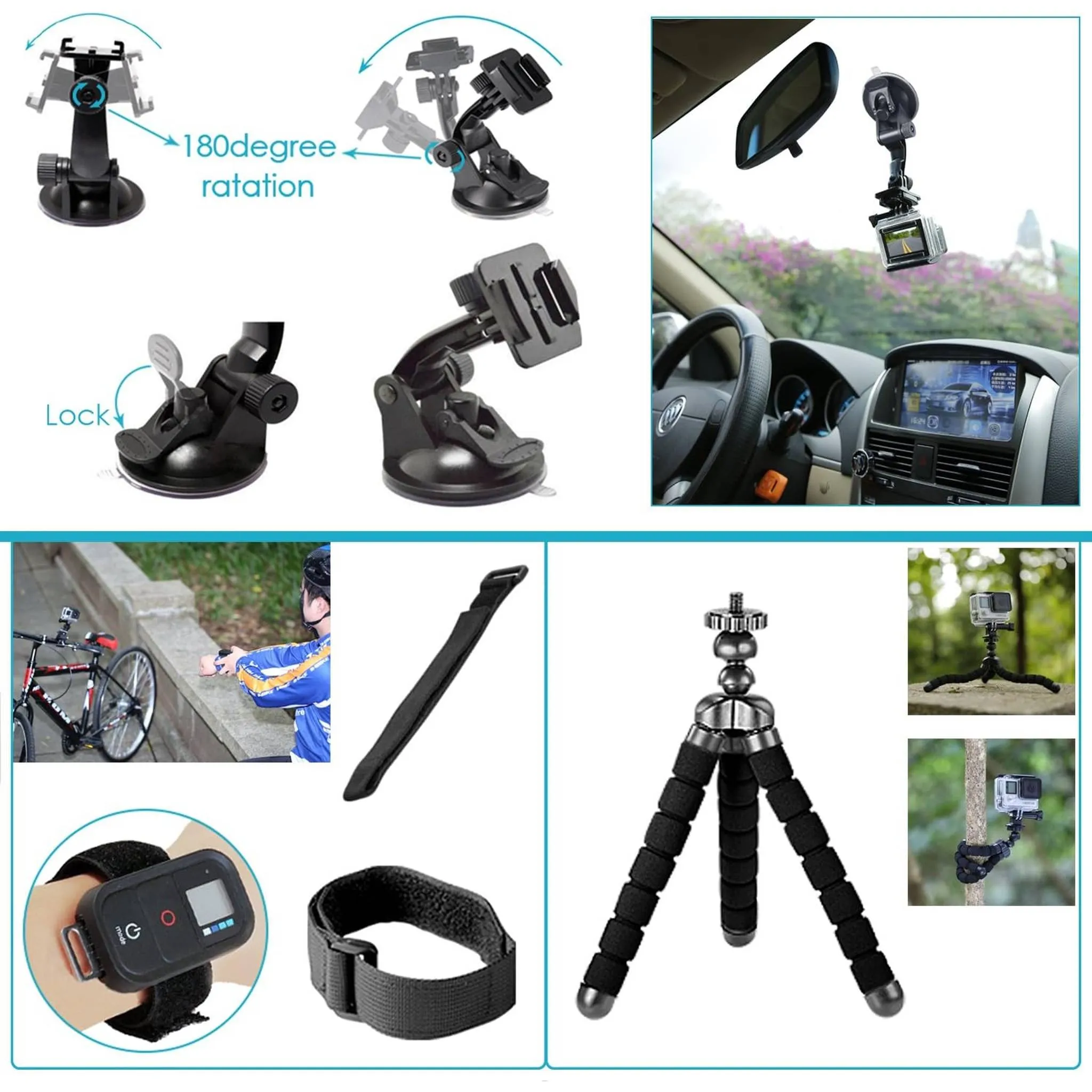 50-In-1 Action Camera Accessory Kit Bundle With - 64GB MICRO SD CARD   Cleaning Cloth - Compatible W/ GoPro Hero 8,7,6