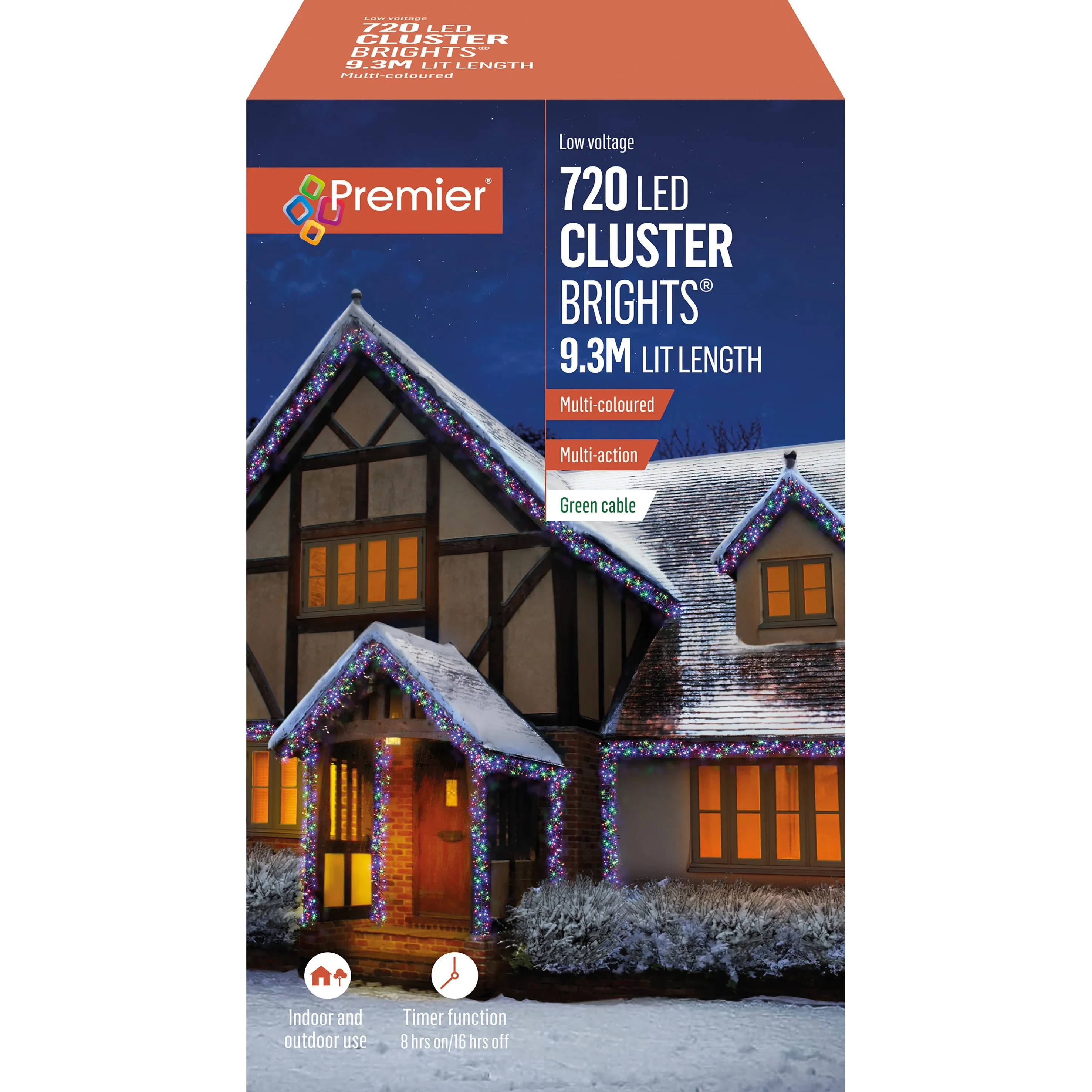 720 Multi Action LED Cluster Christmas Lights with Timer - Multi-Coloured