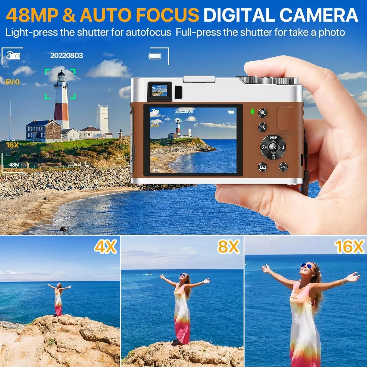 Actitop 4K Vlogging Camera With Flash Viewfinder & Dial 48MP Digital Video Camera, Brown