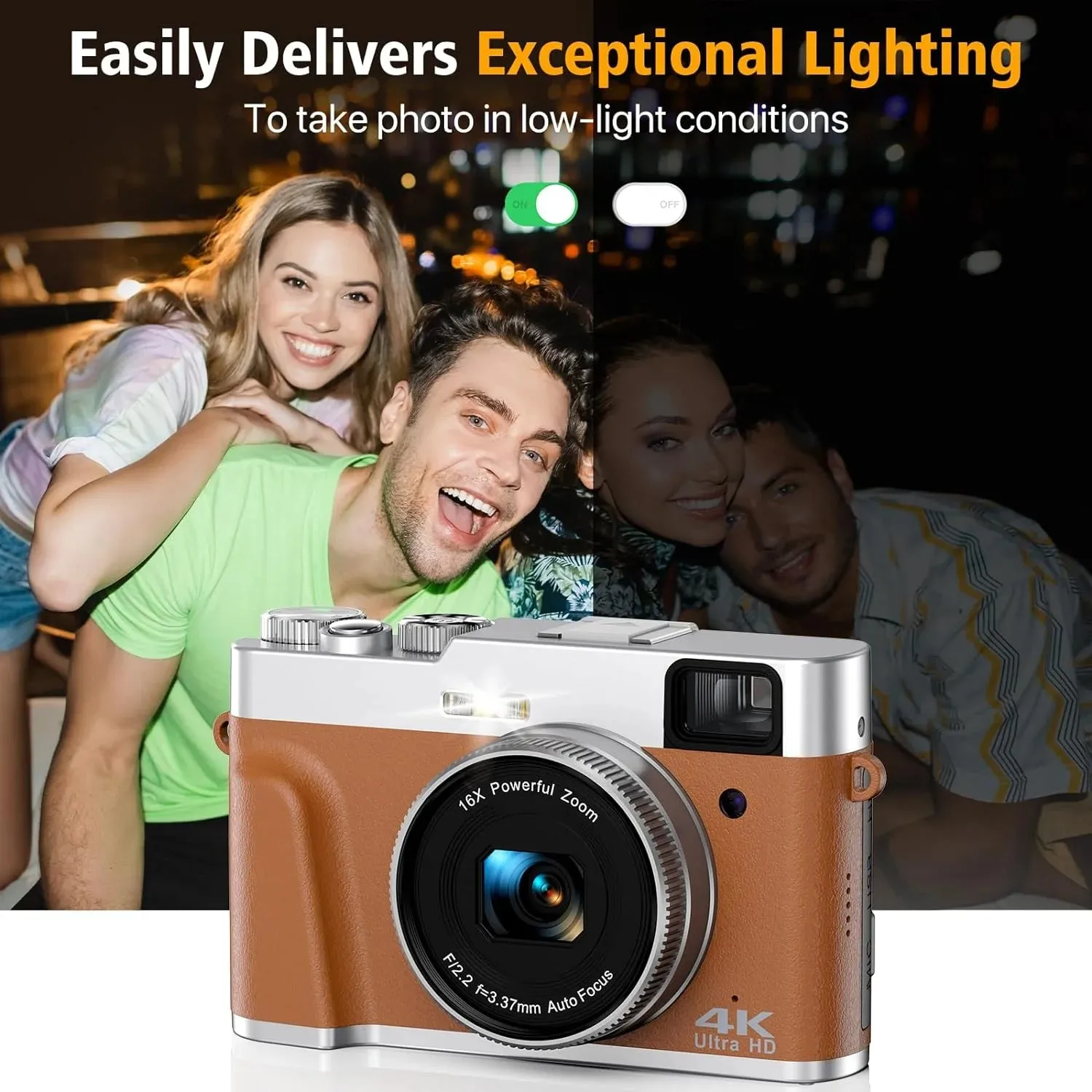 Actitop 4K Vlogging Camera With Flash Viewfinder & Dial 48MP Digital Video Camera, Brown