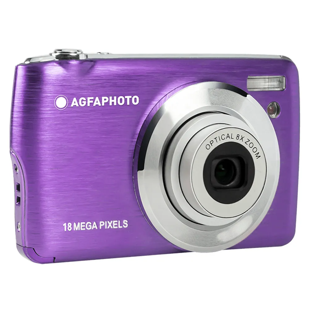 AGFAPHOTO Realishot (DC8200) 18MP Digital Camera with CMOS Sensor, FHD 1080p Video Capture, 8x Optical Zoom, 2.7" TFT Screen Display, Max 32GB Memory Storage Support for Photography Videography | Black, Blue, Pink, Purple, Red, Gray/Silver