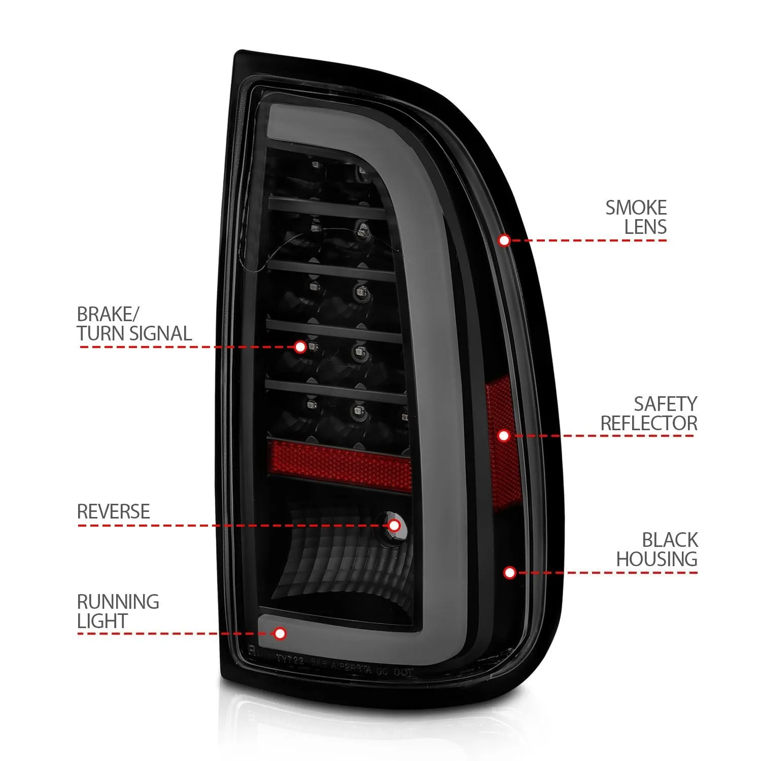 Anzo LED C-Bar Tail Lights Black Smoke Lens For Tundra (2000-2006)