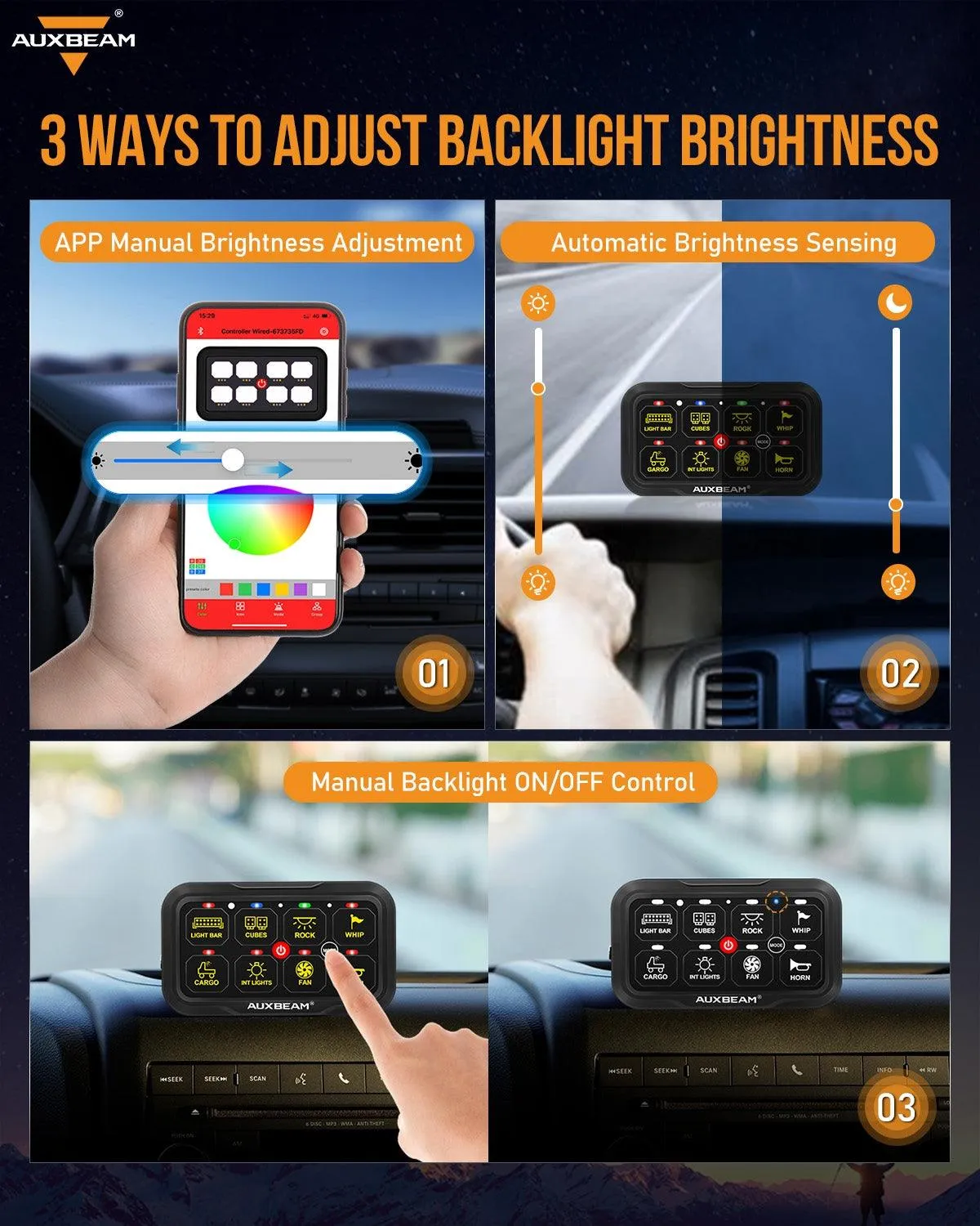 AR-800 RGB Switch Panel   3 Inch LED Pods with White&Yellow Cover