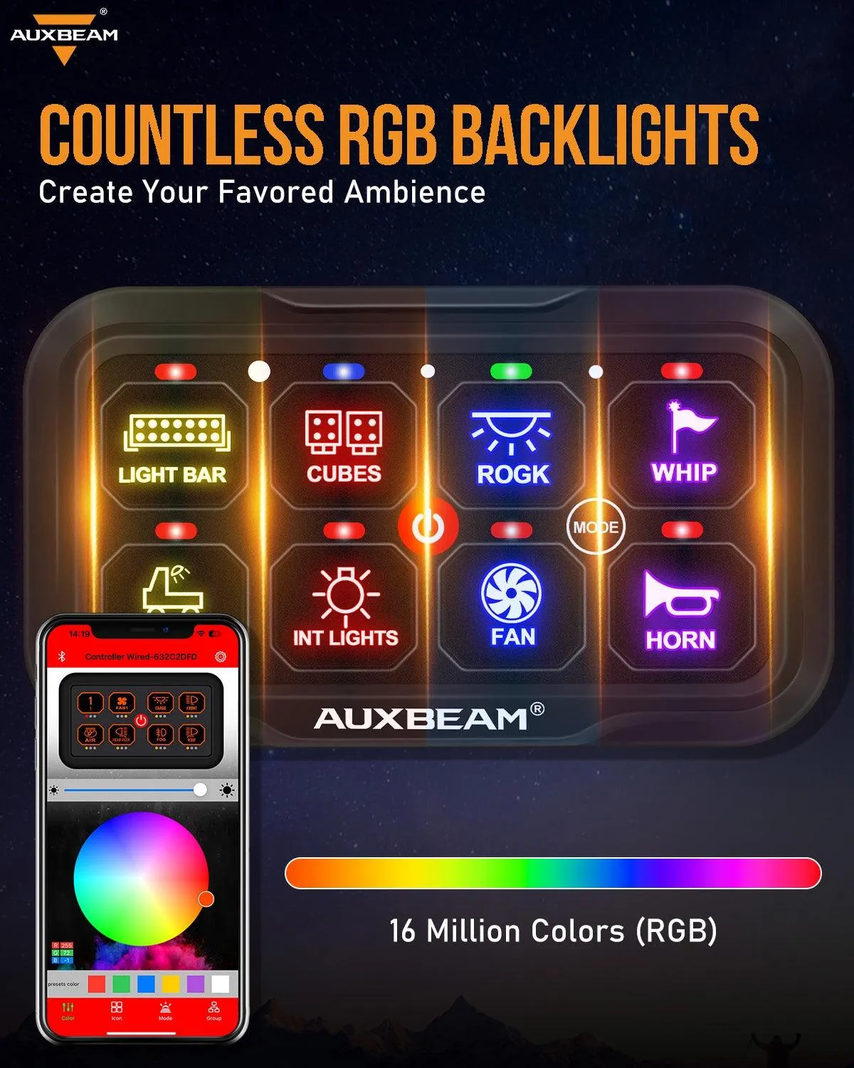 AR-800 RGB Switch Panel   3 Inch LED Pods with White&Yellow Cover