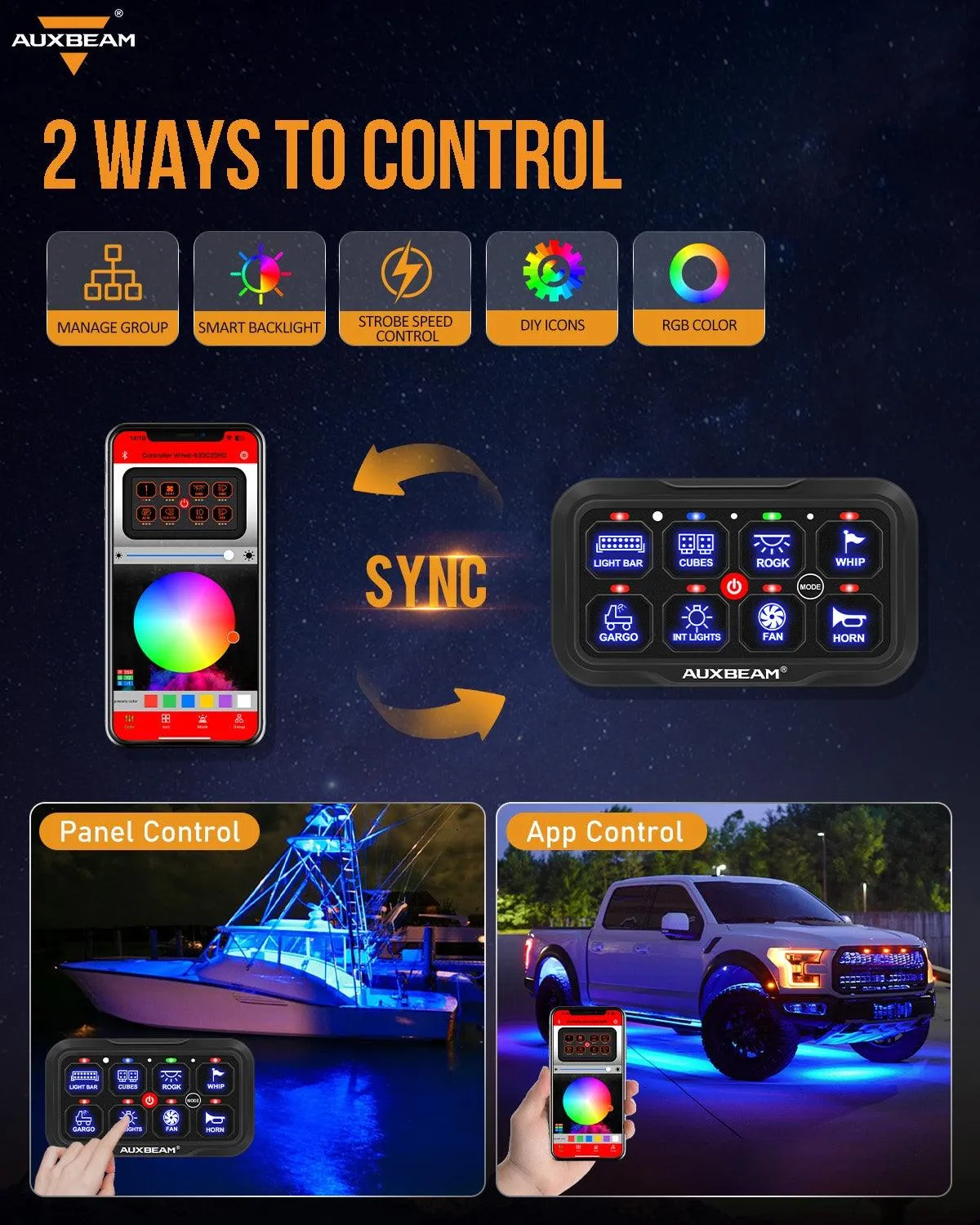AR-800 RGB Switch Panel   3 Inch LED Pods with White&Yellow Cover