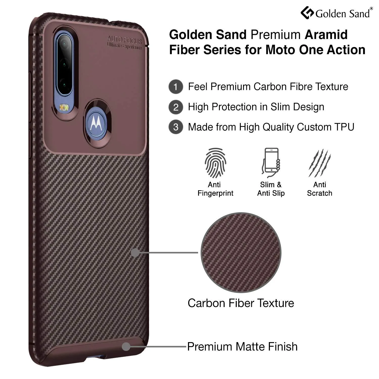 Aramid Fibre Series Shockproof Armor Back Cover for Moto One Action 6.3 inch, Brown
