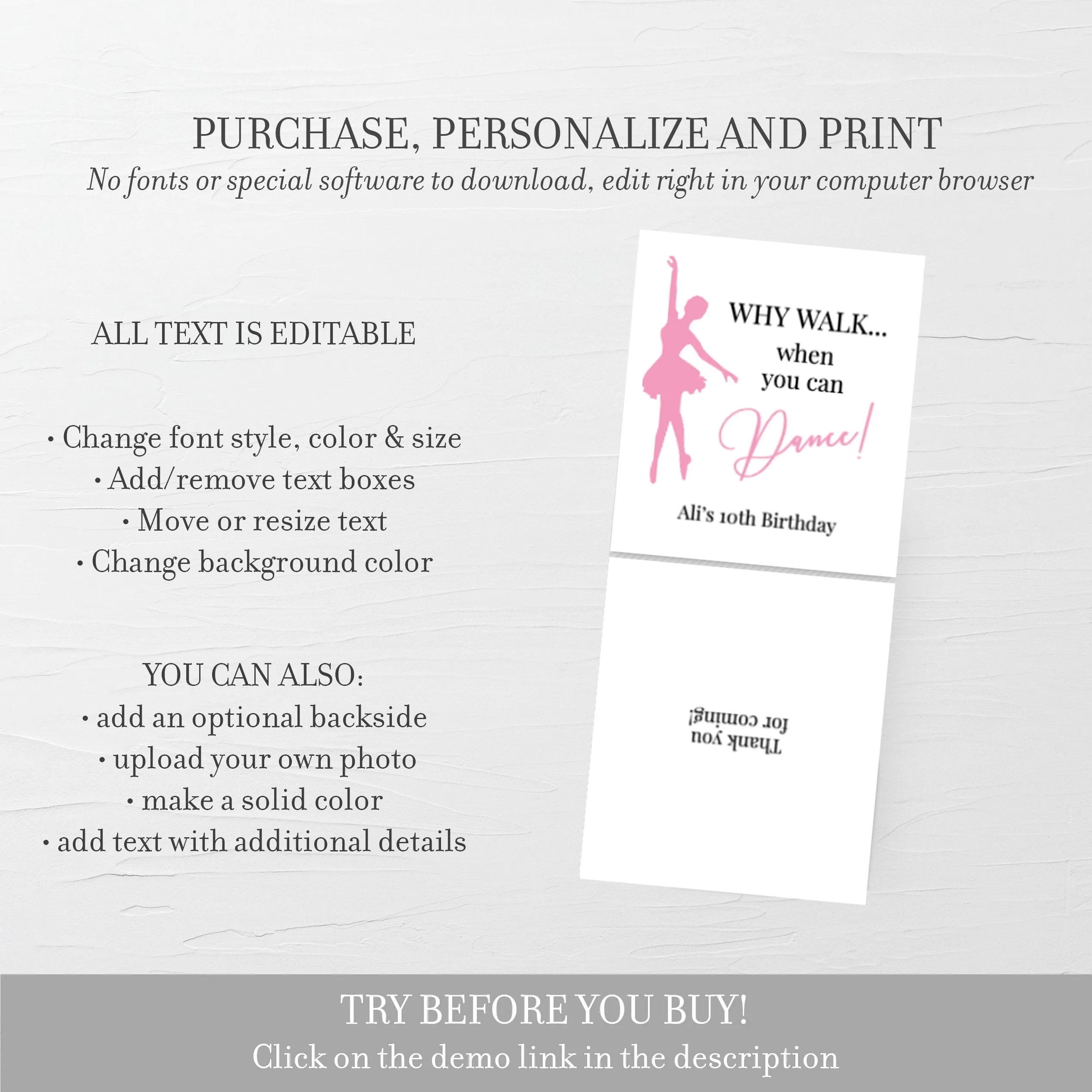 Ballet Favor Tag Template for Hair Scrunchies, Printable Recital Gift Tag, Editable INSTANT DOWNLOAD