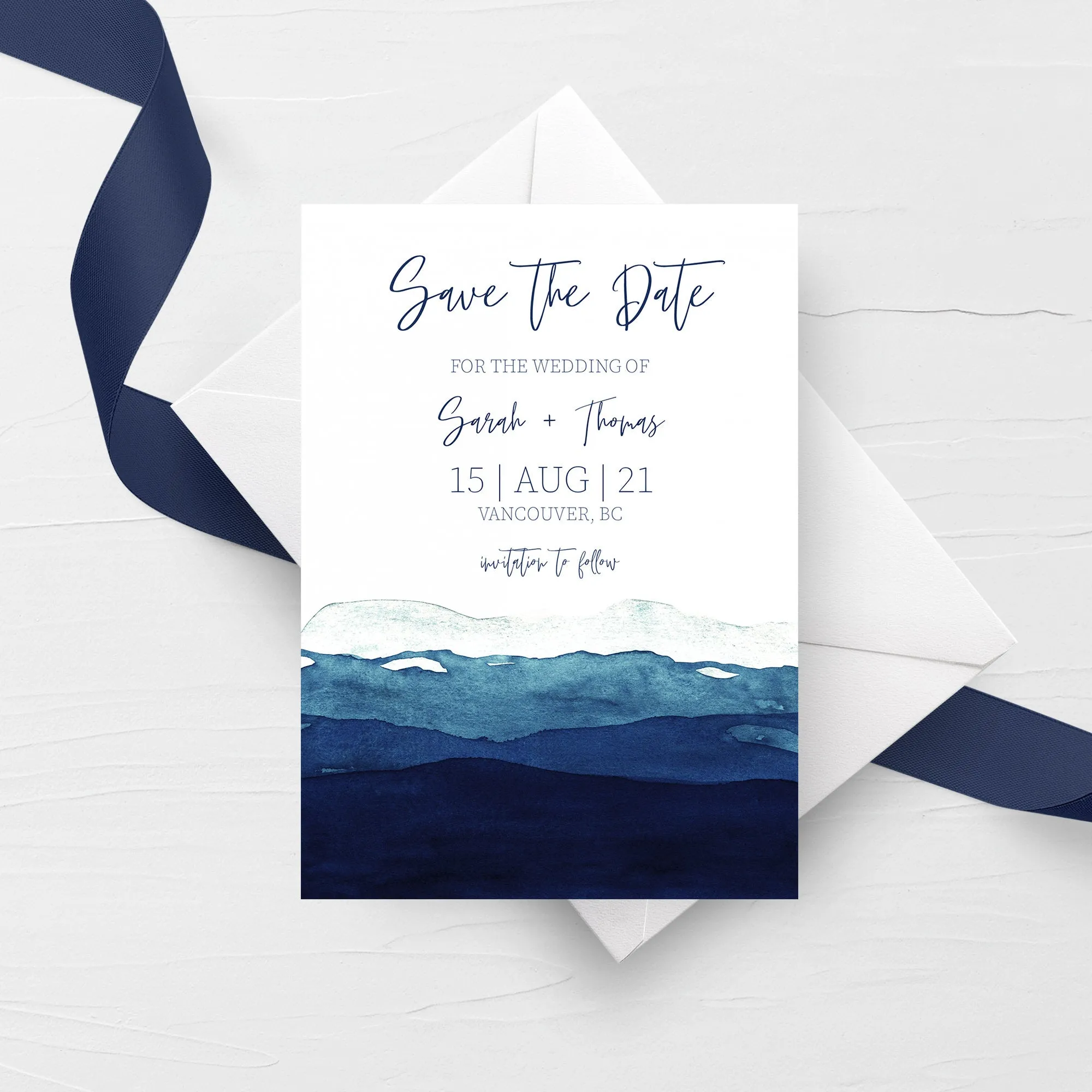 Beach Themed Save The Date Card Template, Printable Watercolor Ocean Wedding Engagement Announcement, 5x7, Editable INSTANT DOWNLOAD - MB500