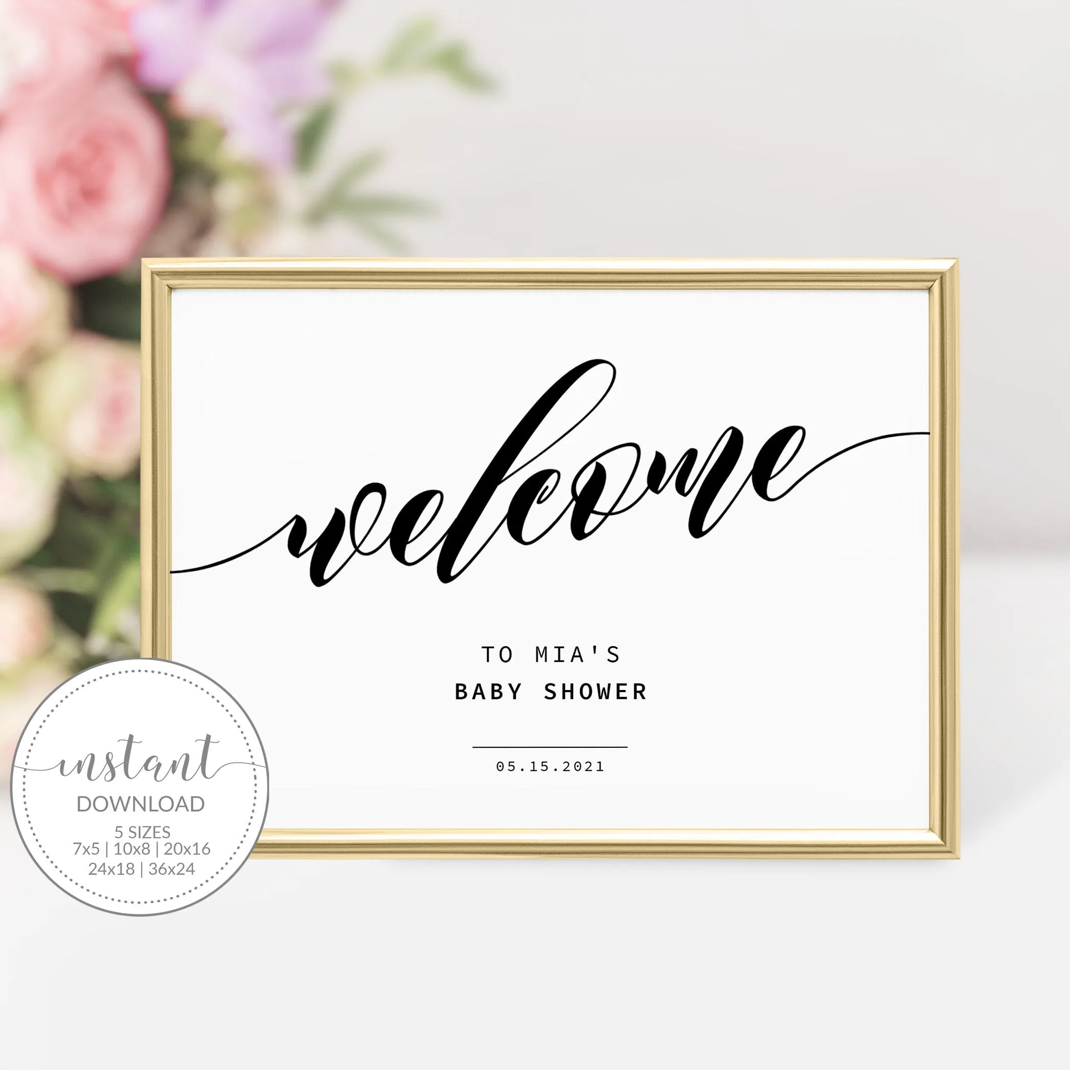 Black Script Baby Shower Welcome Sign Template, Printable Minimalist Large Welcome Sign, INSTANT DOWNLOAD - SFB100