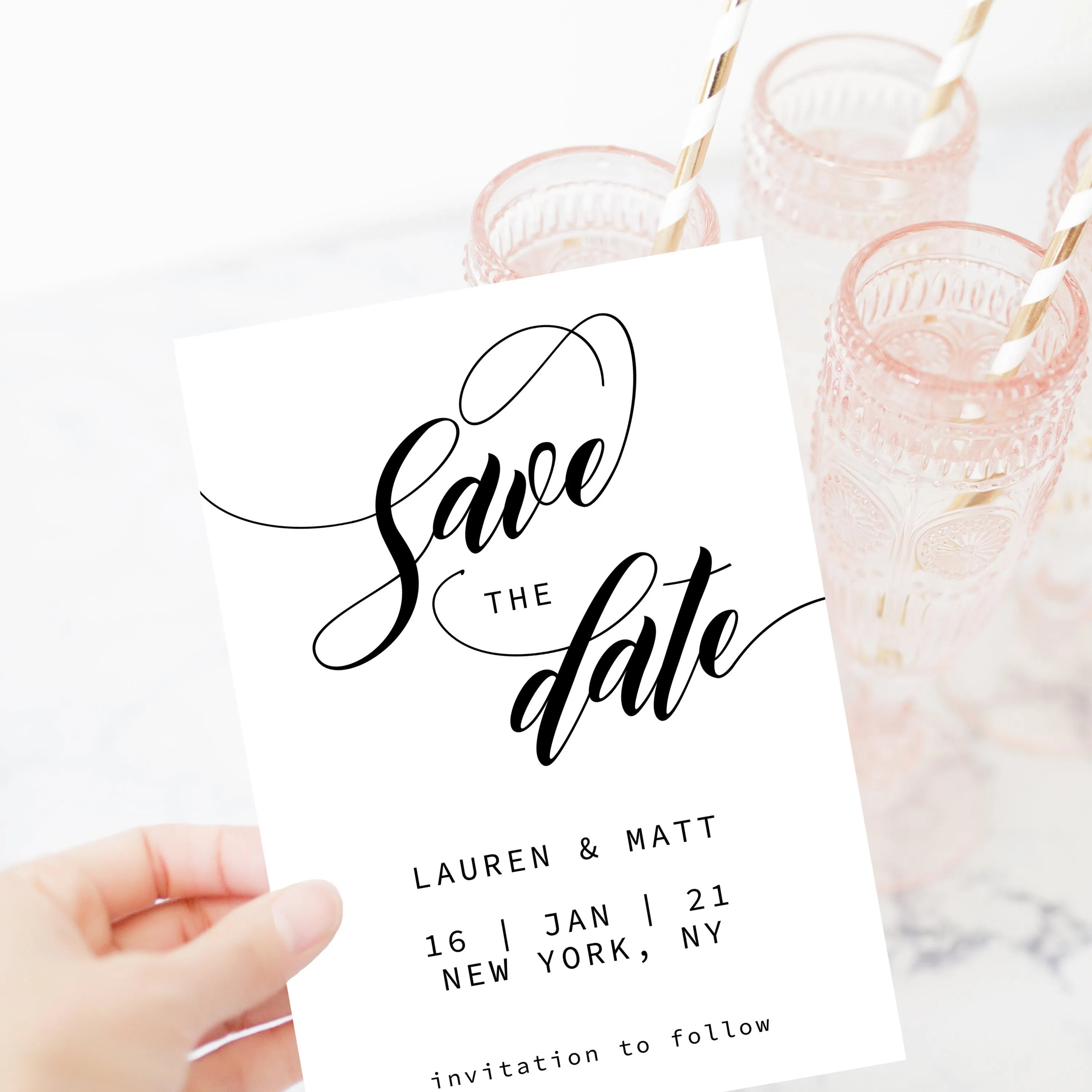 Black Script Save The Date Template Printable, Minimalist Wedding Announcement, Editable INSTANT DOWNLOAD - SFB100