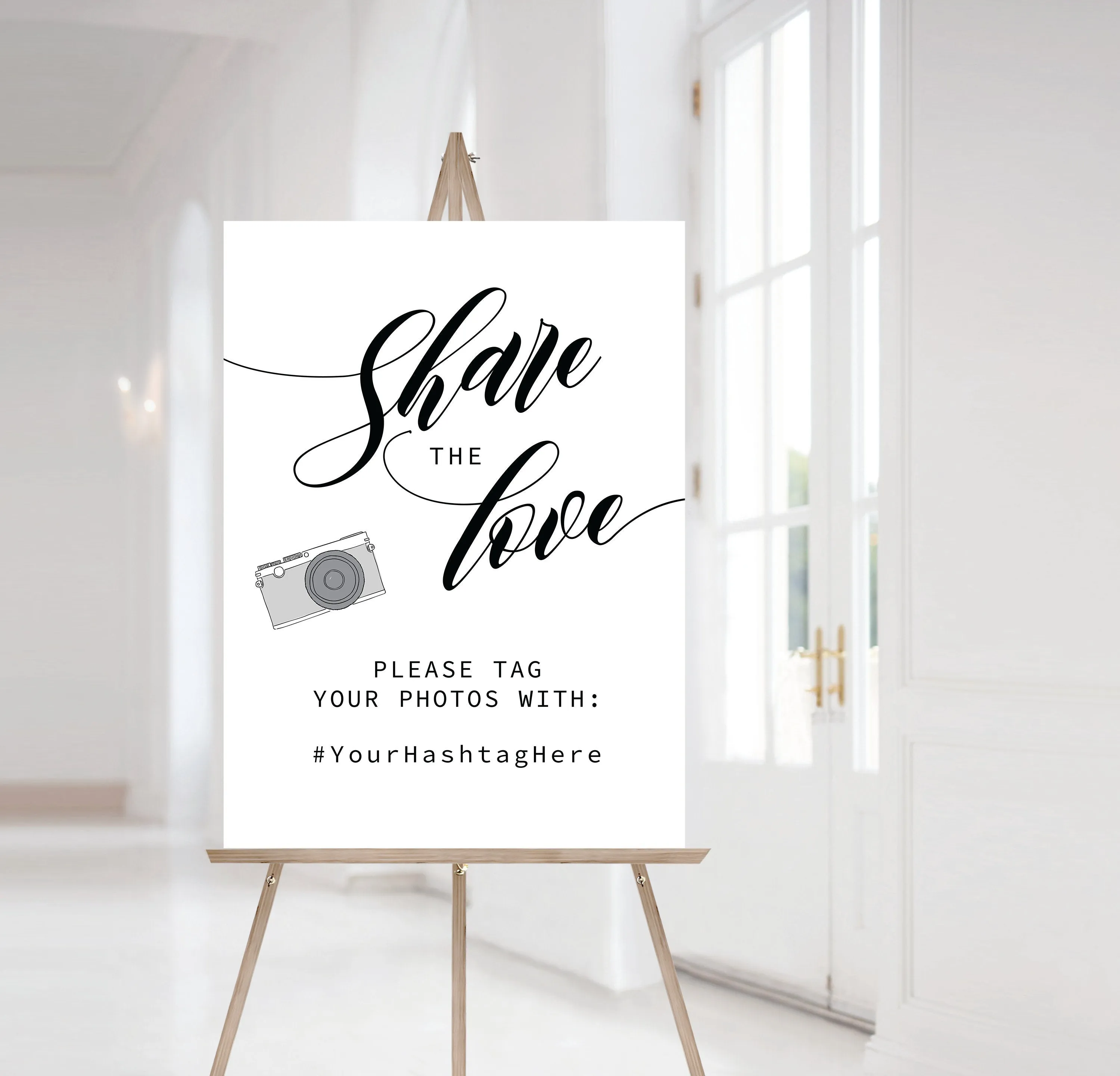 Black Script Share The Love Template, Minimalist Wedding Hashtag Sign, Editable INSTANT DOWNLOAD - SFB100