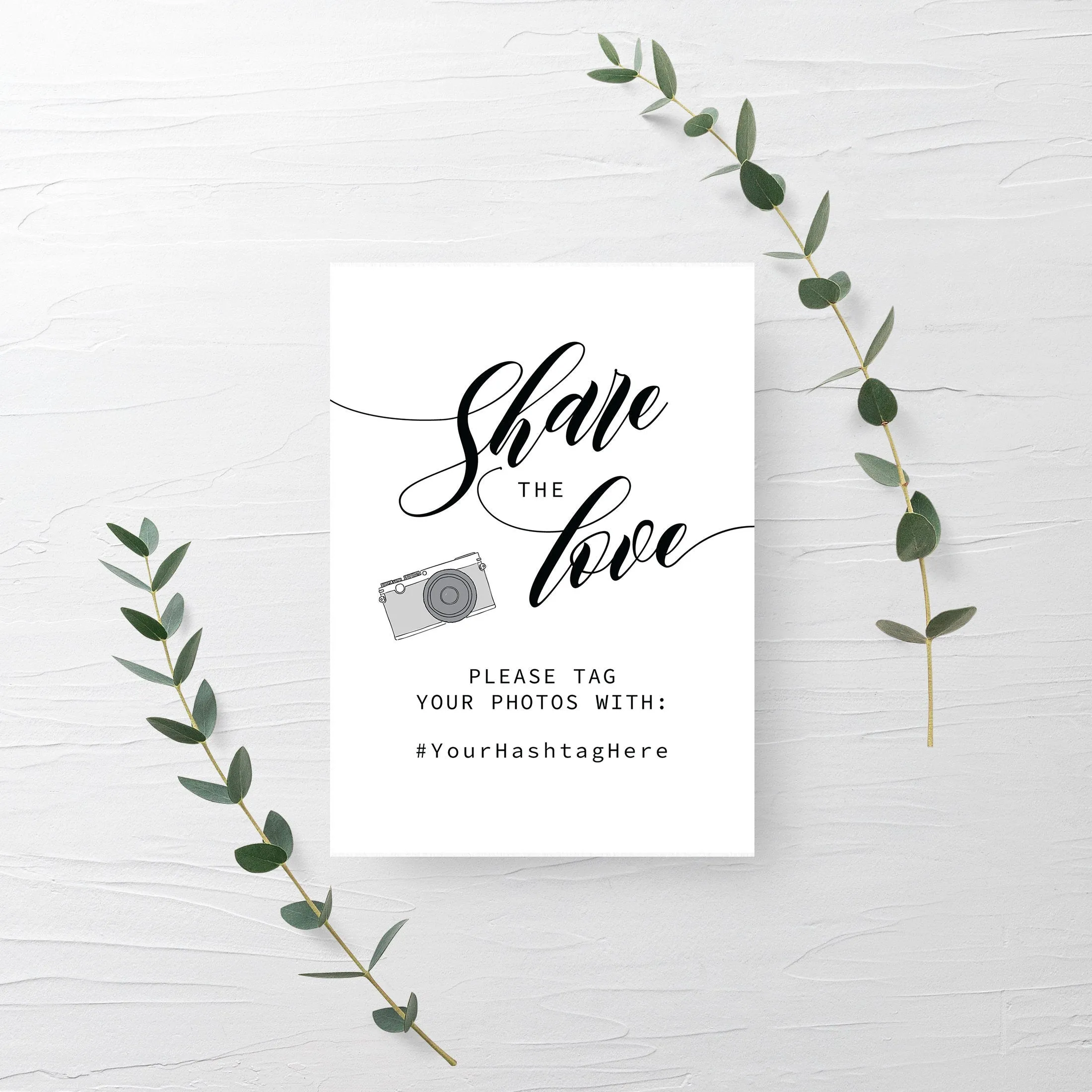 Black Script Share The Love Template, Minimalist Wedding Hashtag Sign, Editable INSTANT DOWNLOAD - SFB100