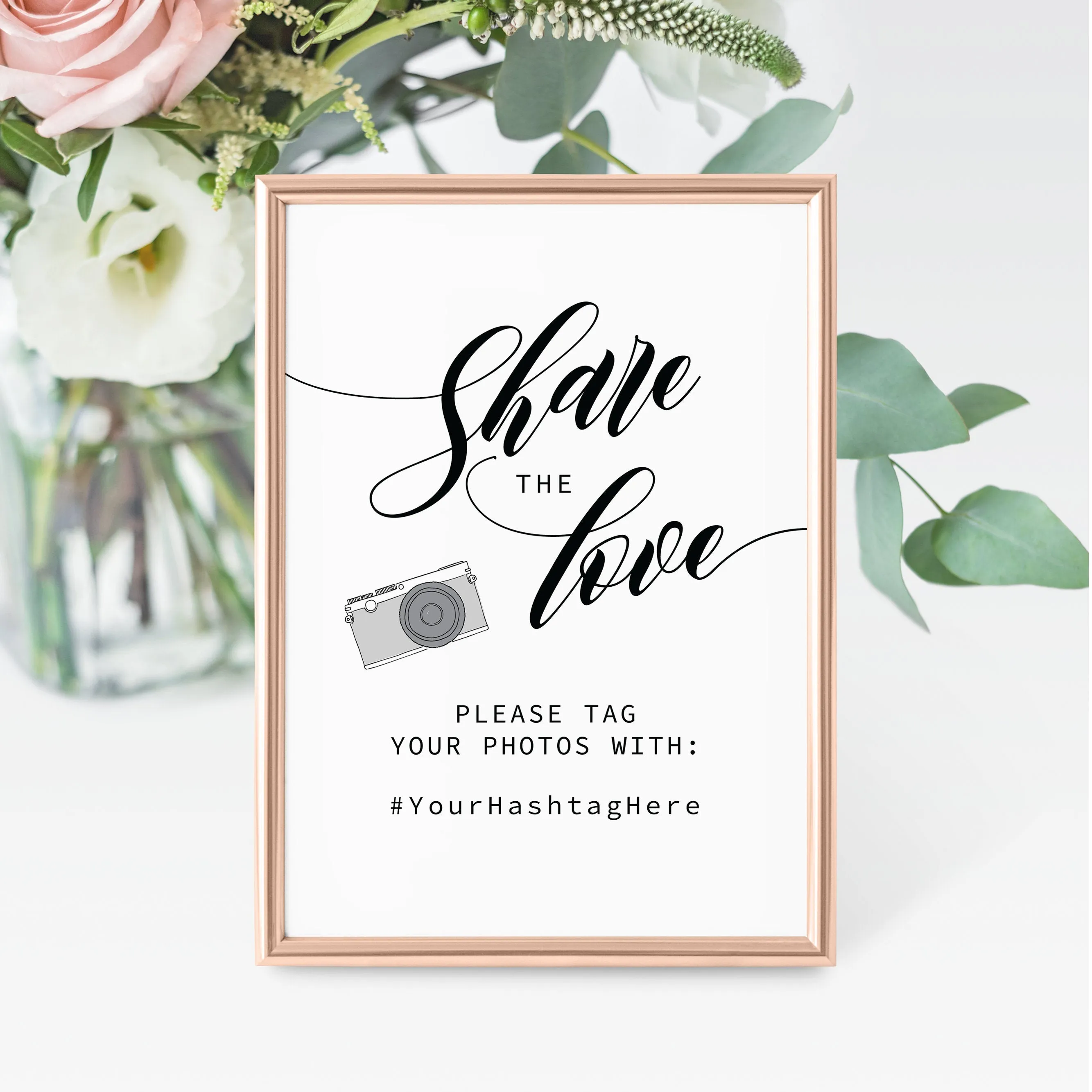 Black Script Share The Love Template, Minimalist Wedding Hashtag Sign, Editable INSTANT DOWNLOAD - SFB100
