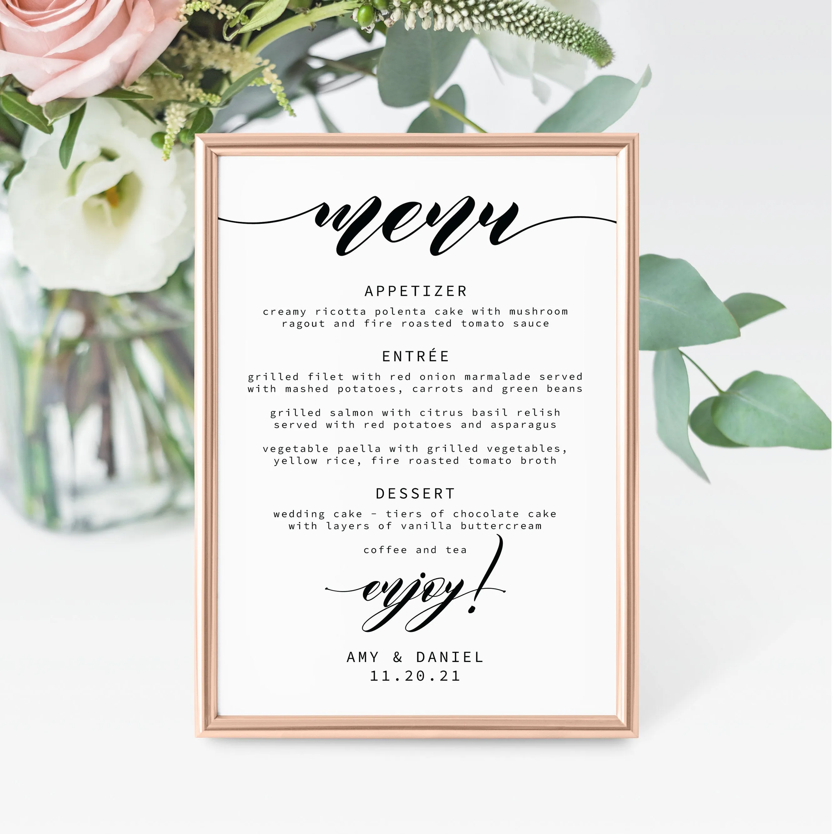 Black Script Wedding Menu Template, Printable Minimalist Menu Cards, Editable INSTANT DOWNLOAD - SFB100