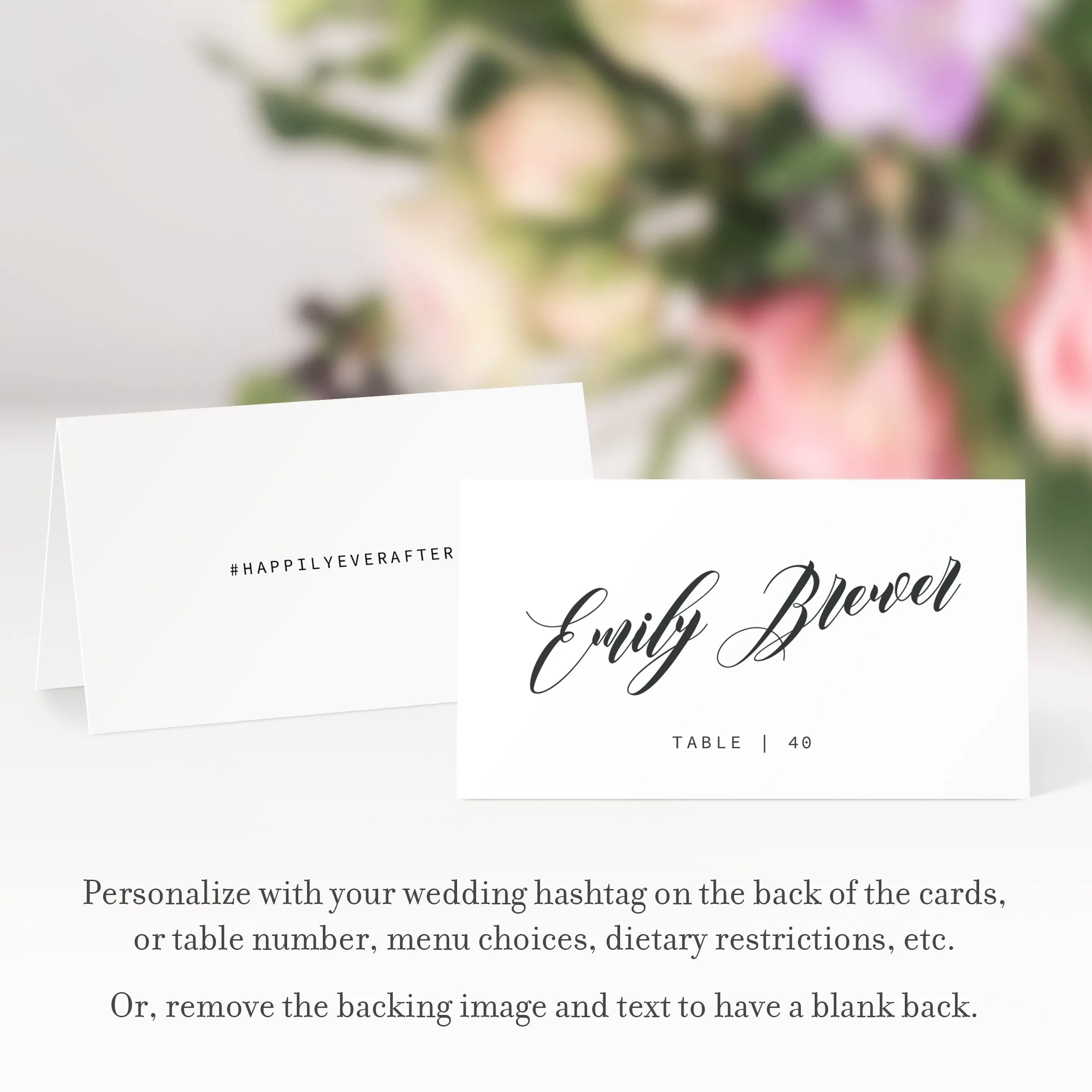 Black Script Wedding Place Cards Template, Printable Minimalist Wedding Name Cards, Editable INSTANT DOWNLOAD - SFB100