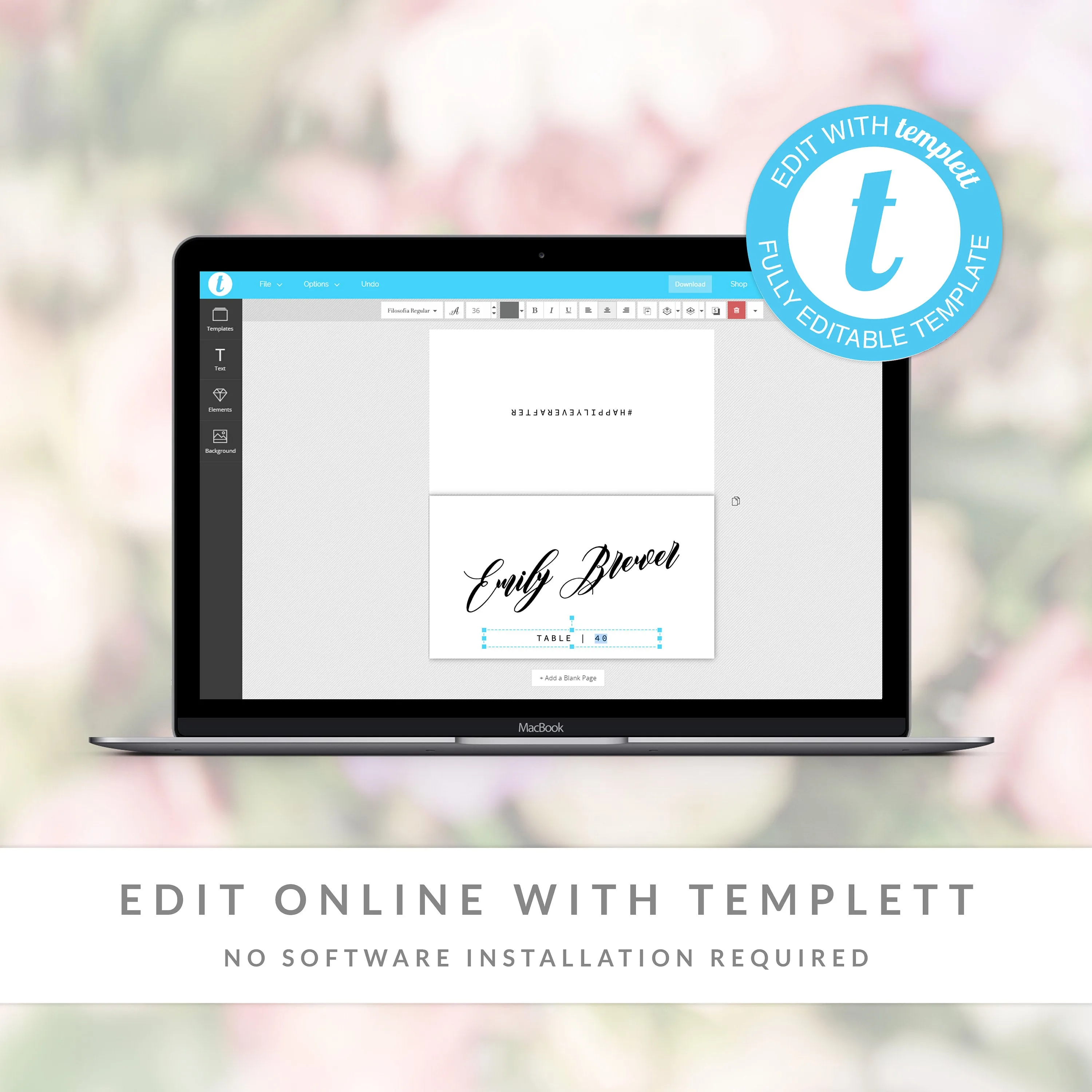 Black Script Wedding Place Cards Template, Printable Minimalist Wedding Name Cards, Editable INSTANT DOWNLOAD - SFB100