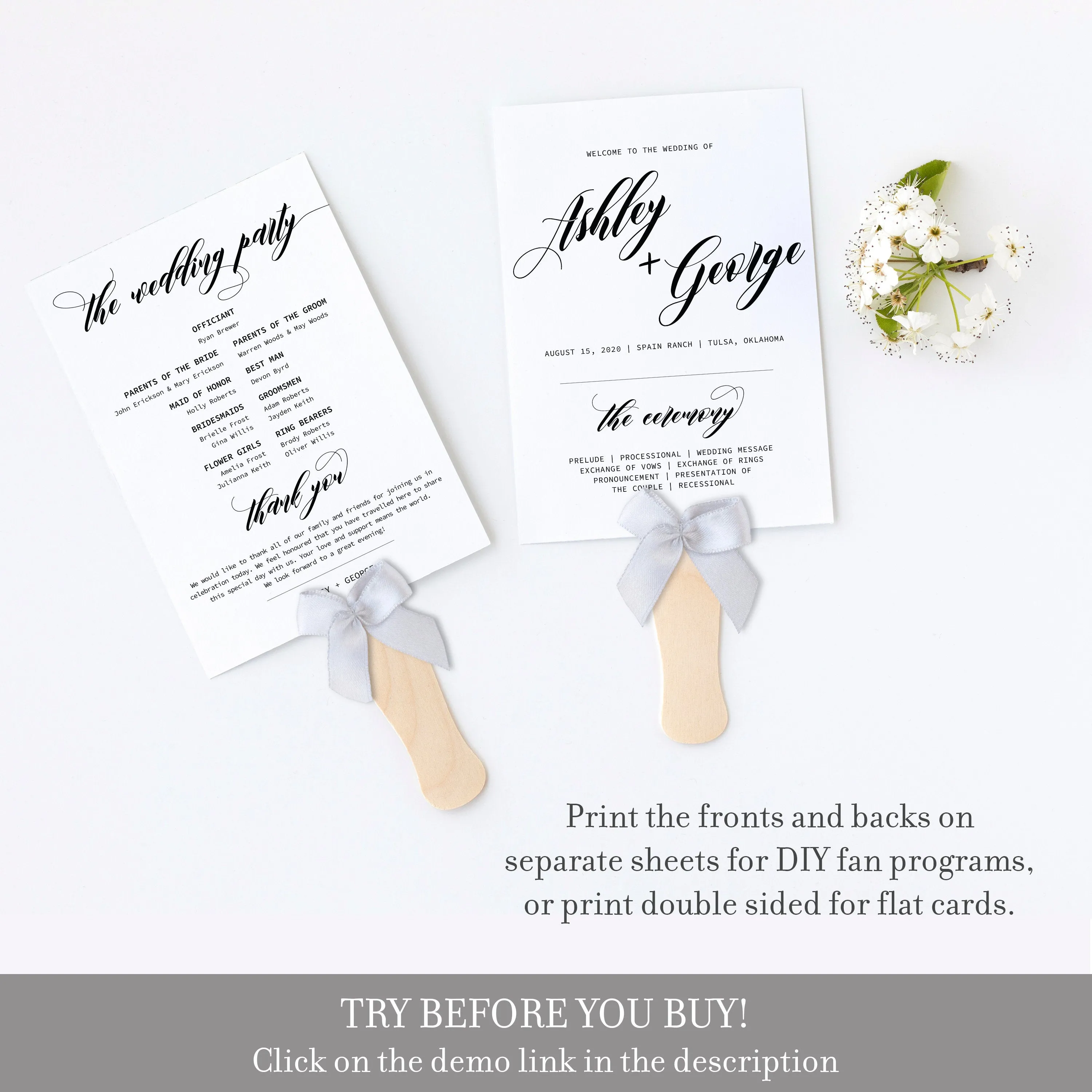 Black Script Wedding Program Template, Minimalist Script Wedding Ceremony Programs, Editable INSTANT DOWNLOAD - SFB100