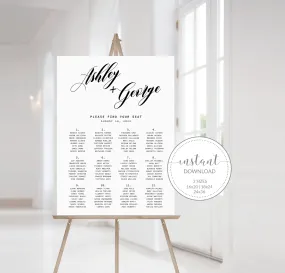 Black Script Wedding Seating Chart Template, Printable Minimalist Modern Alphabetical Seating Poster, Editable INSTANT DOWNLOAD - SFB100