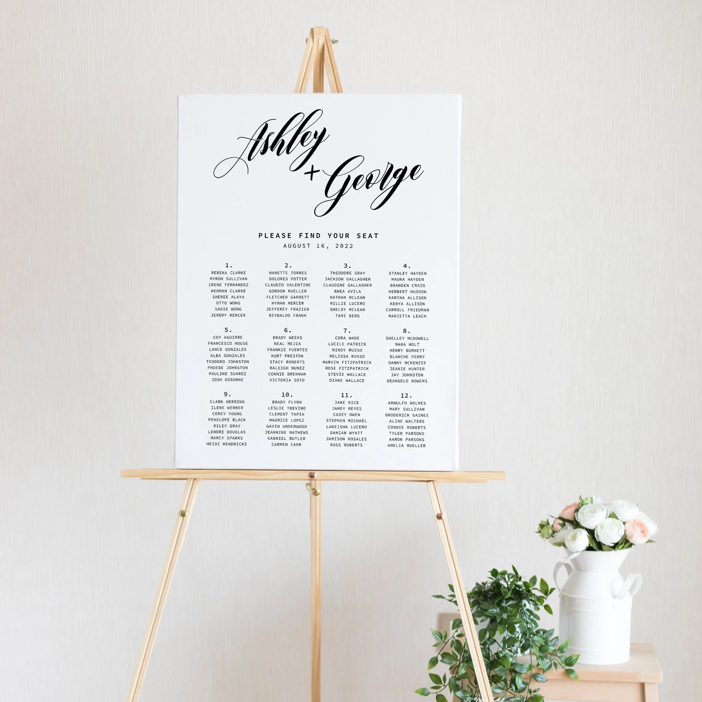 Black Script Wedding Seating Chart Template, Printable Minimalist Modern Alphabetical Seating Poster, Editable INSTANT DOWNLOAD - SFB100