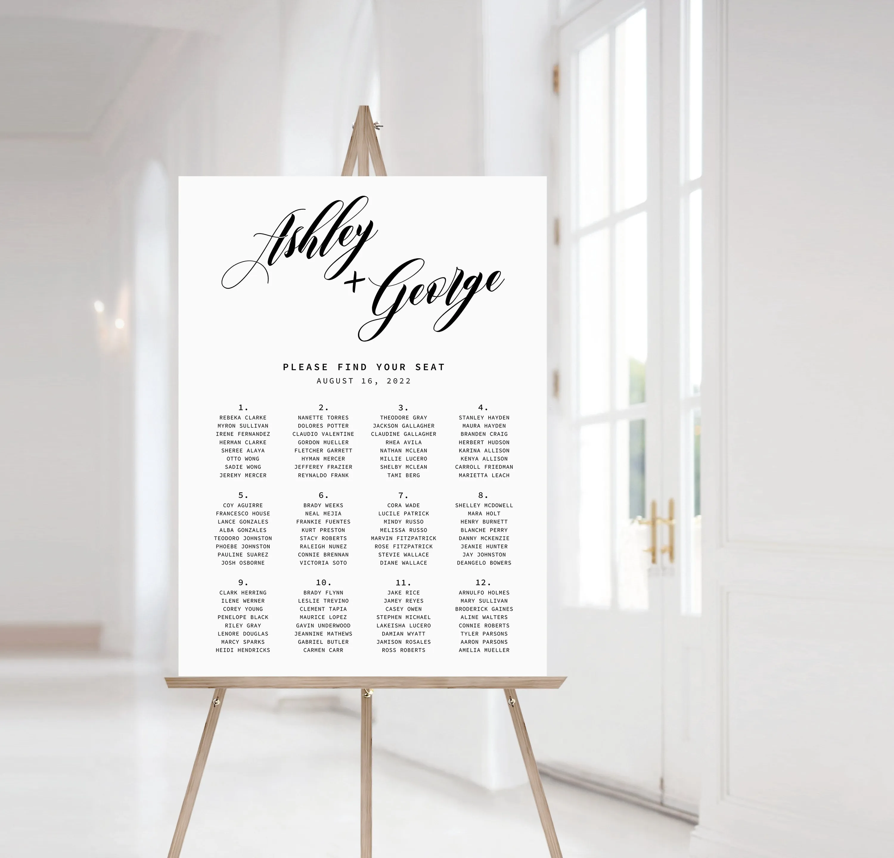 Black Script Wedding Seating Chart Template, Printable Minimalist Modern Alphabetical Seating Poster, Editable INSTANT DOWNLOAD - SFB100