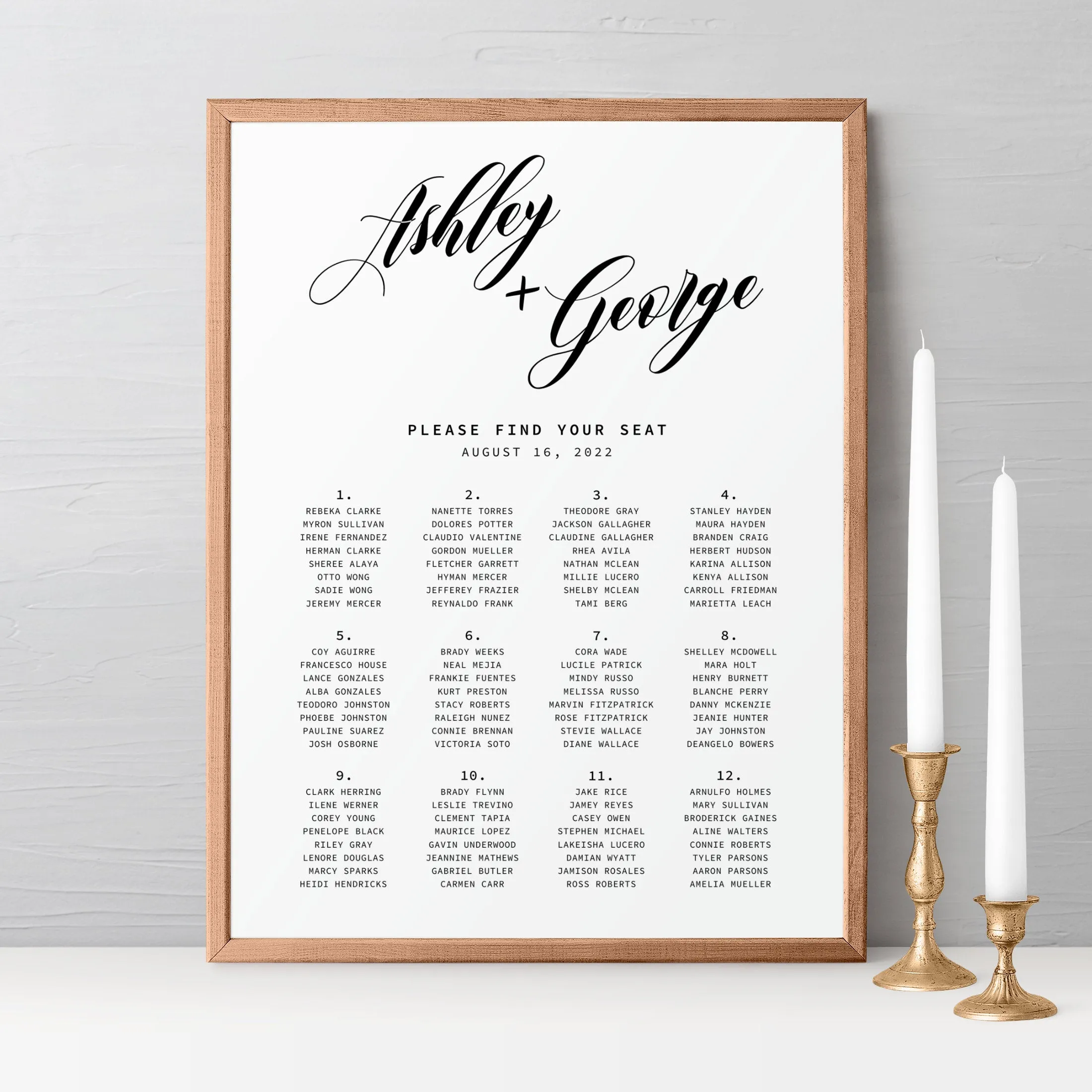 Black Script Wedding Seating Chart Template, Printable Minimalist Modern Alphabetical Seating Poster, Editable INSTANT DOWNLOAD - SFB100