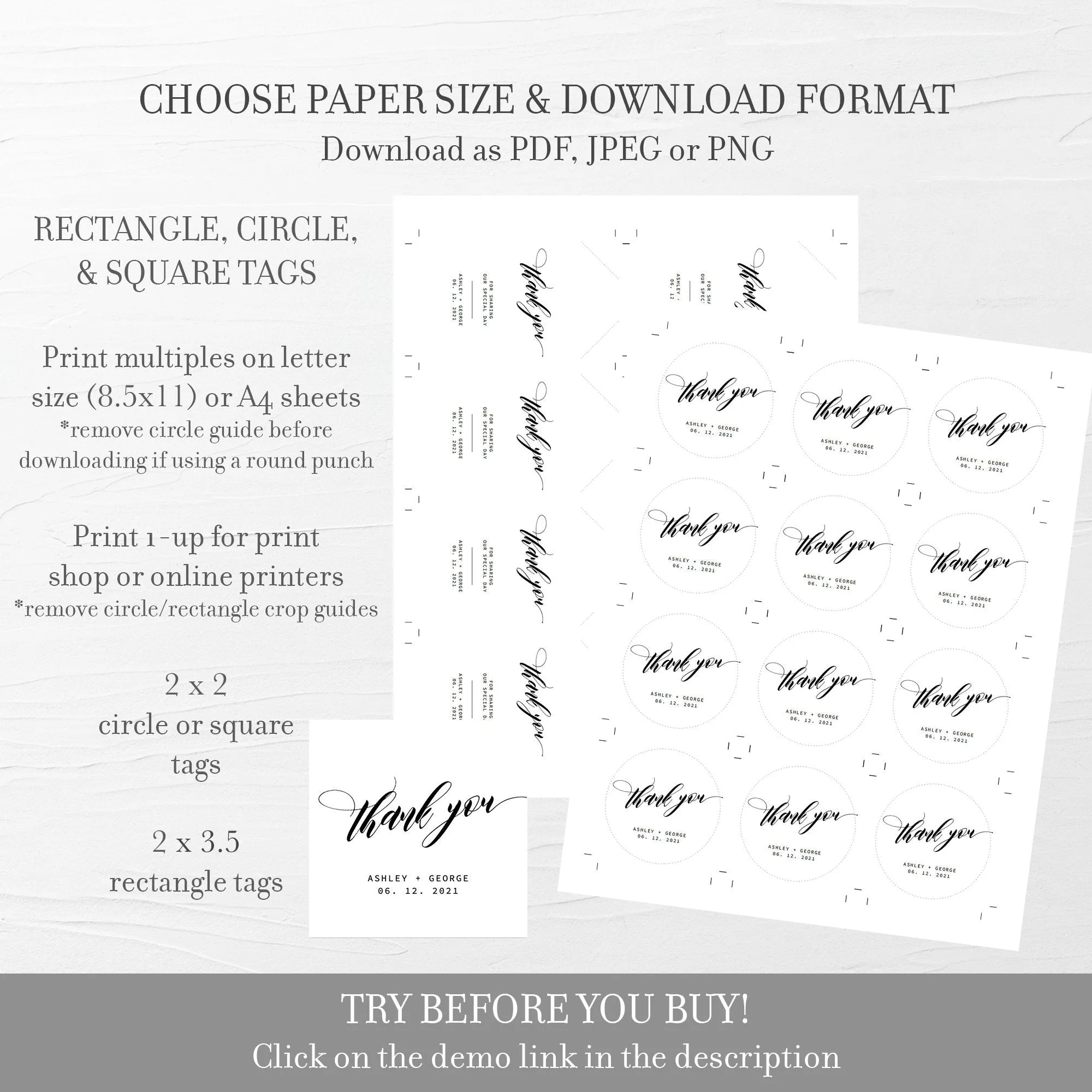 Black Script Wedding Stickers Template, Printable Minimalist Thank You Stickers, Editable INSTANT DOWNLOAD - SFB100