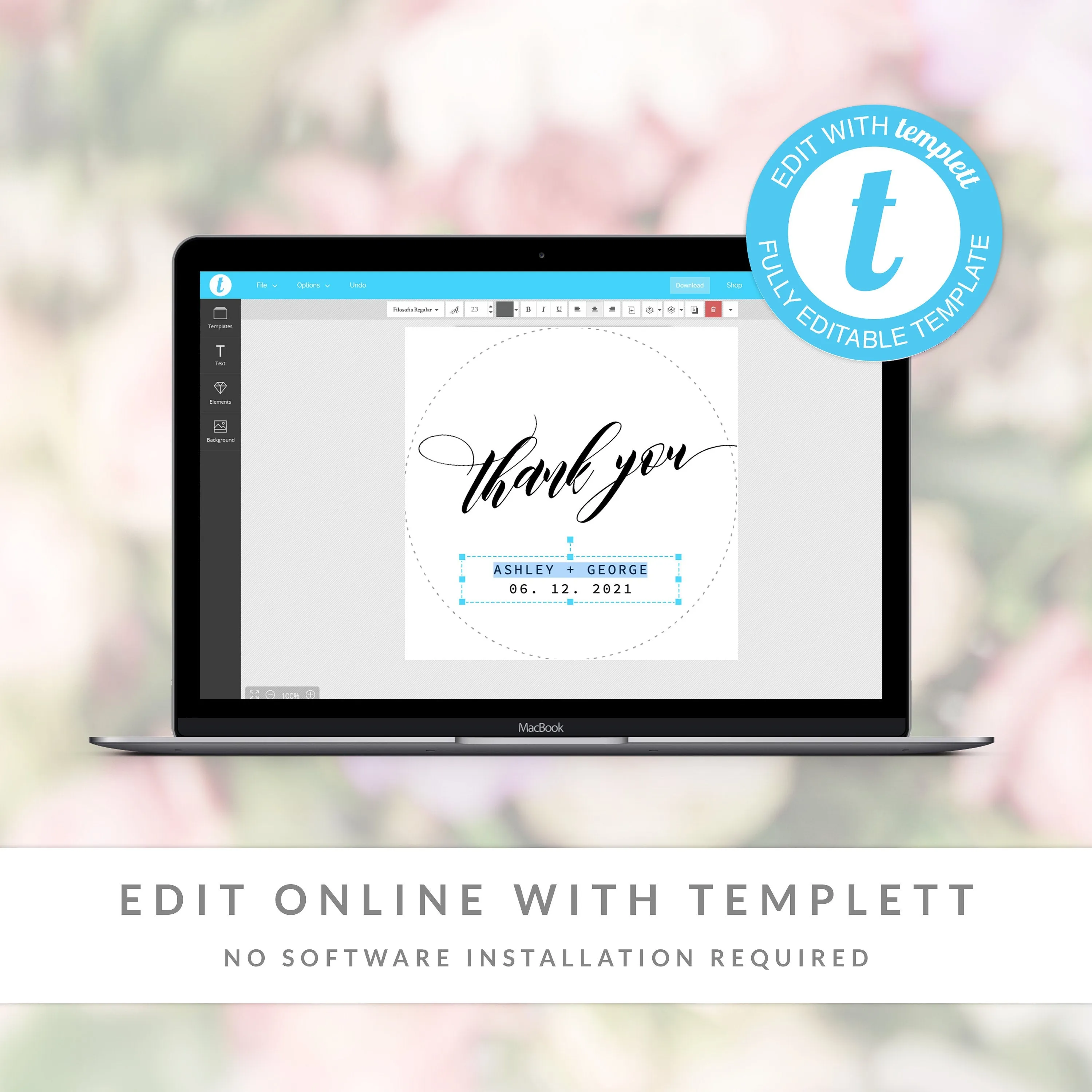 Black Script Wedding Stickers Template, Printable Minimalist Thank You Stickers, Editable INSTANT DOWNLOAD - SFB100