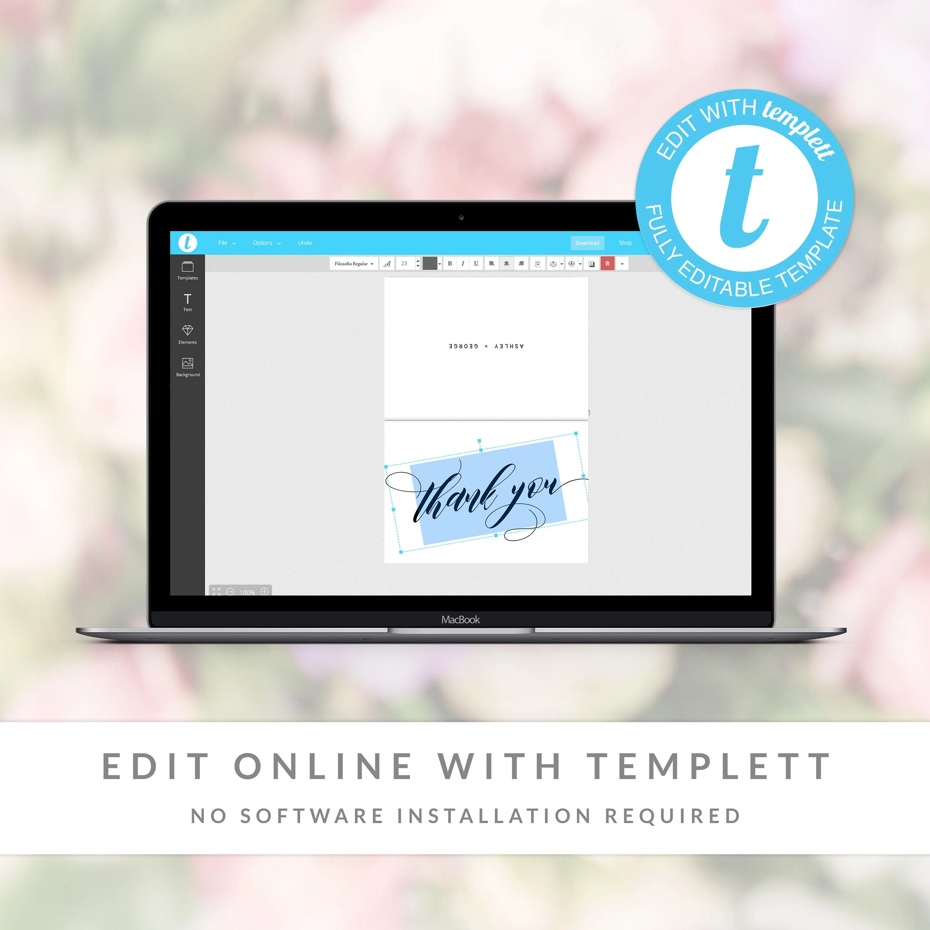 Black Script Wedding Thank You Card Template, Printable Thank You Note, Folded and Flat Cards 5X3.5, Editable INSTANT DOWNLOAD - SFB100