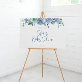 Blue Floral Boy Baby Shower Welcome Sign Template, Printable Large Welcome Sign, Editable INSTANT DOWNLOAD - BF100