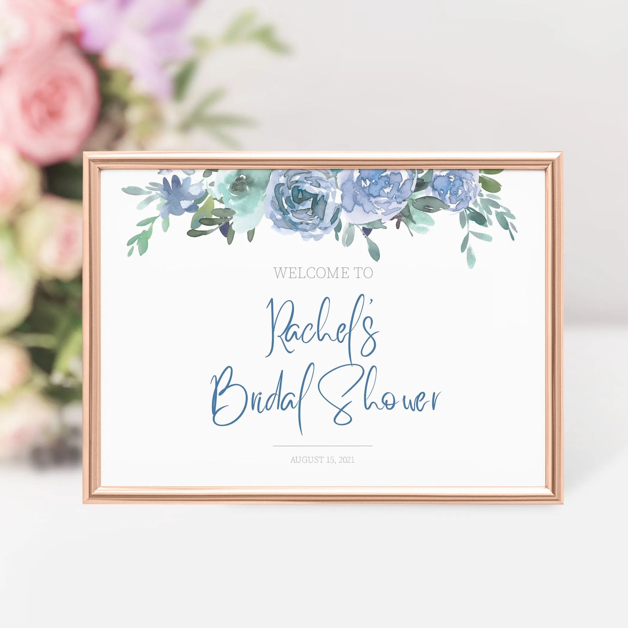 Blue Floral Bridal Shower Welcome Sign Template, Printable Large Welcome Sign, Editable INSTANT DOWNLOAD - BF100
