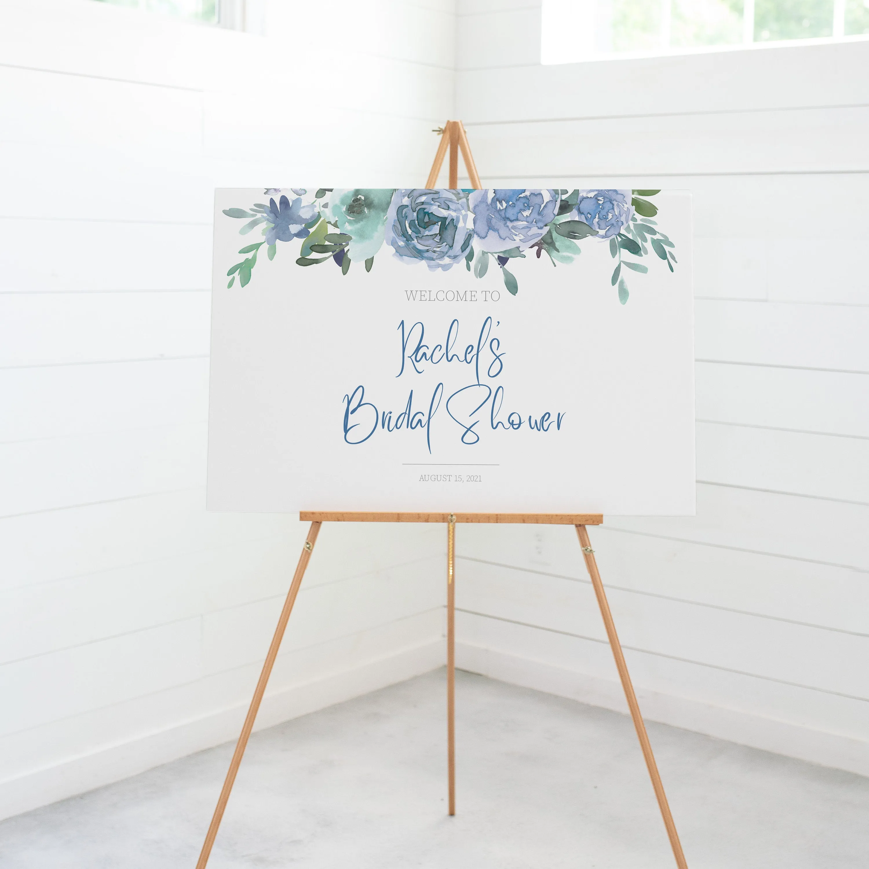 Blue Floral Bridal Shower Welcome Sign Template, Printable Large Welcome Sign, Editable INSTANT DOWNLOAD - BF100