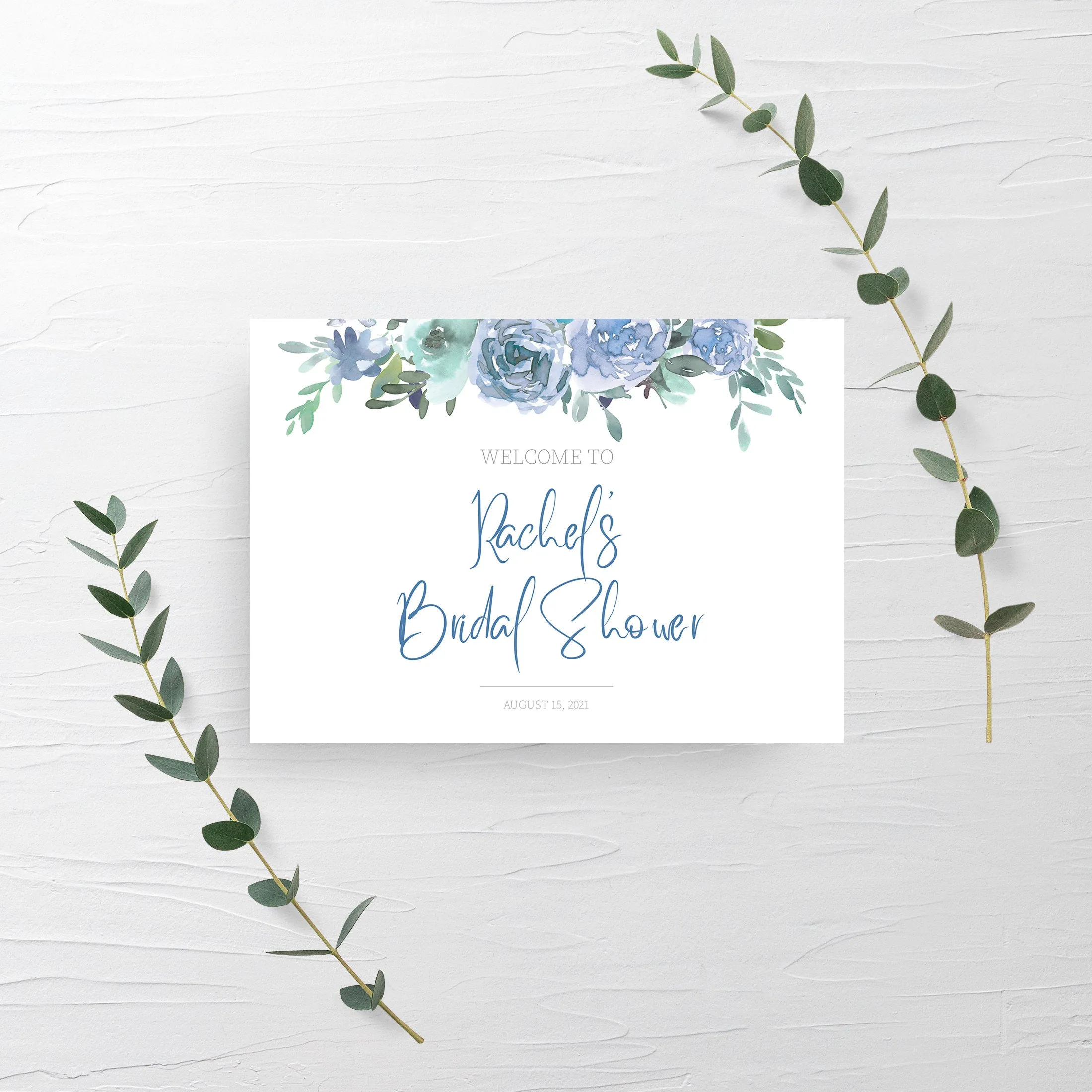 Blue Floral Bridal Shower Welcome Sign Template, Printable Large Welcome Sign, Editable INSTANT DOWNLOAD - BF100