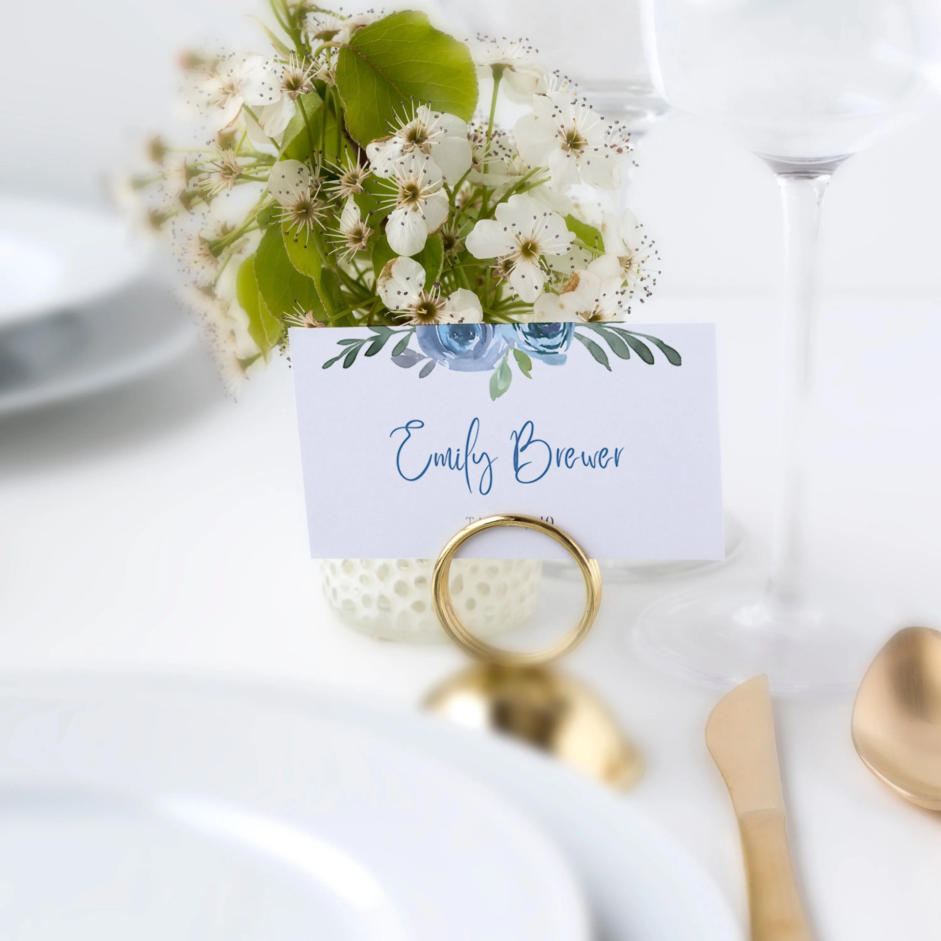 Blue Floral Wedding Place Card Template, Printable Name Cards, Editable INSTANT DOWNLOAD - BF100