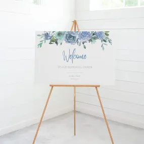 Blue Floral Wedding Rehearsal Dinner Sign Template, Printable Large Welcome Sign, Editable INSTANT DOWNLOAD - BF100