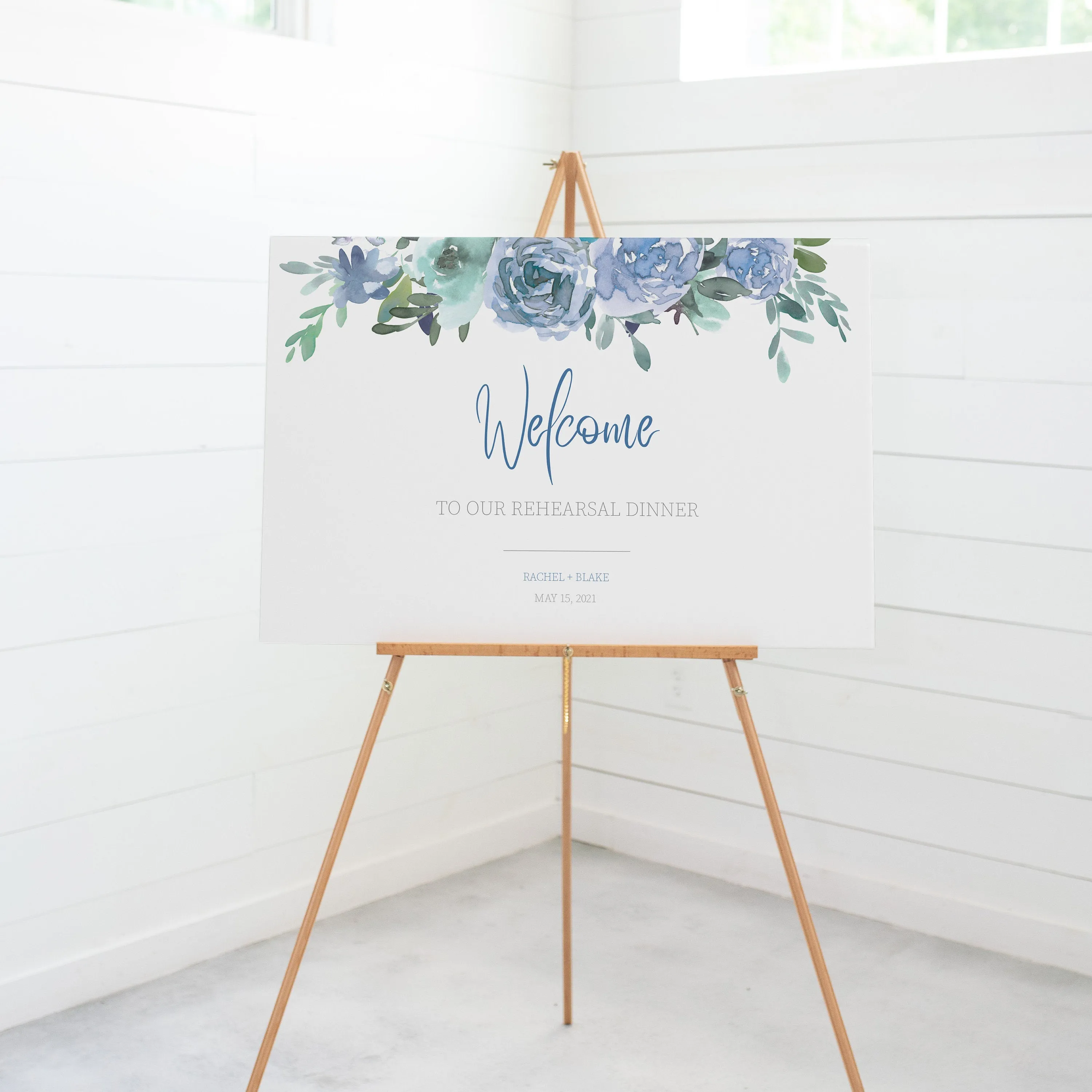 Blue Floral Wedding Rehearsal Dinner Sign Template, Printable Large Welcome Sign, Editable INSTANT DOWNLOAD - BF100