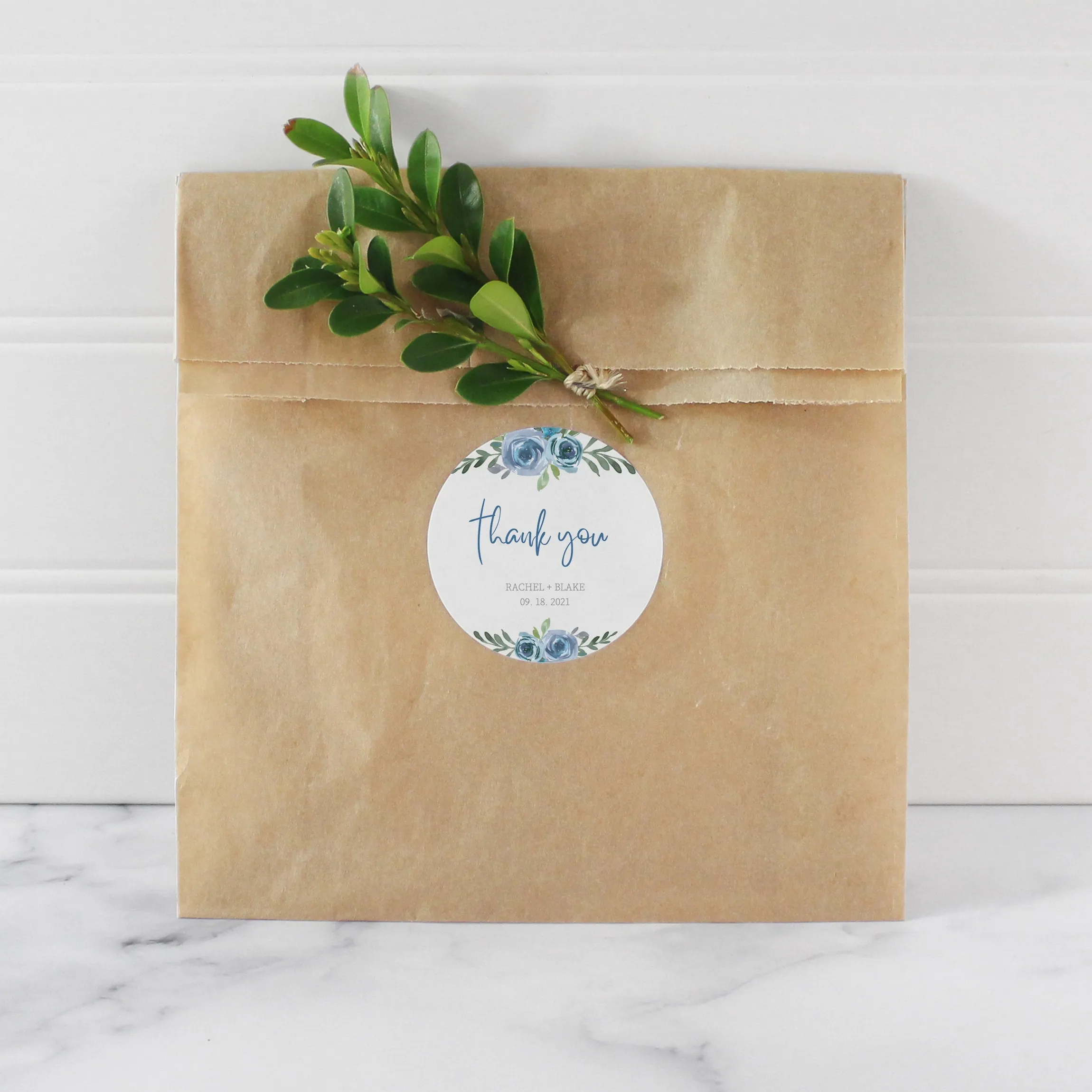 Blue Floral Wedding Stickers Template, Printable Wedding Thank You Stickers, Editable INSTANT DOWNLOAD - BF100