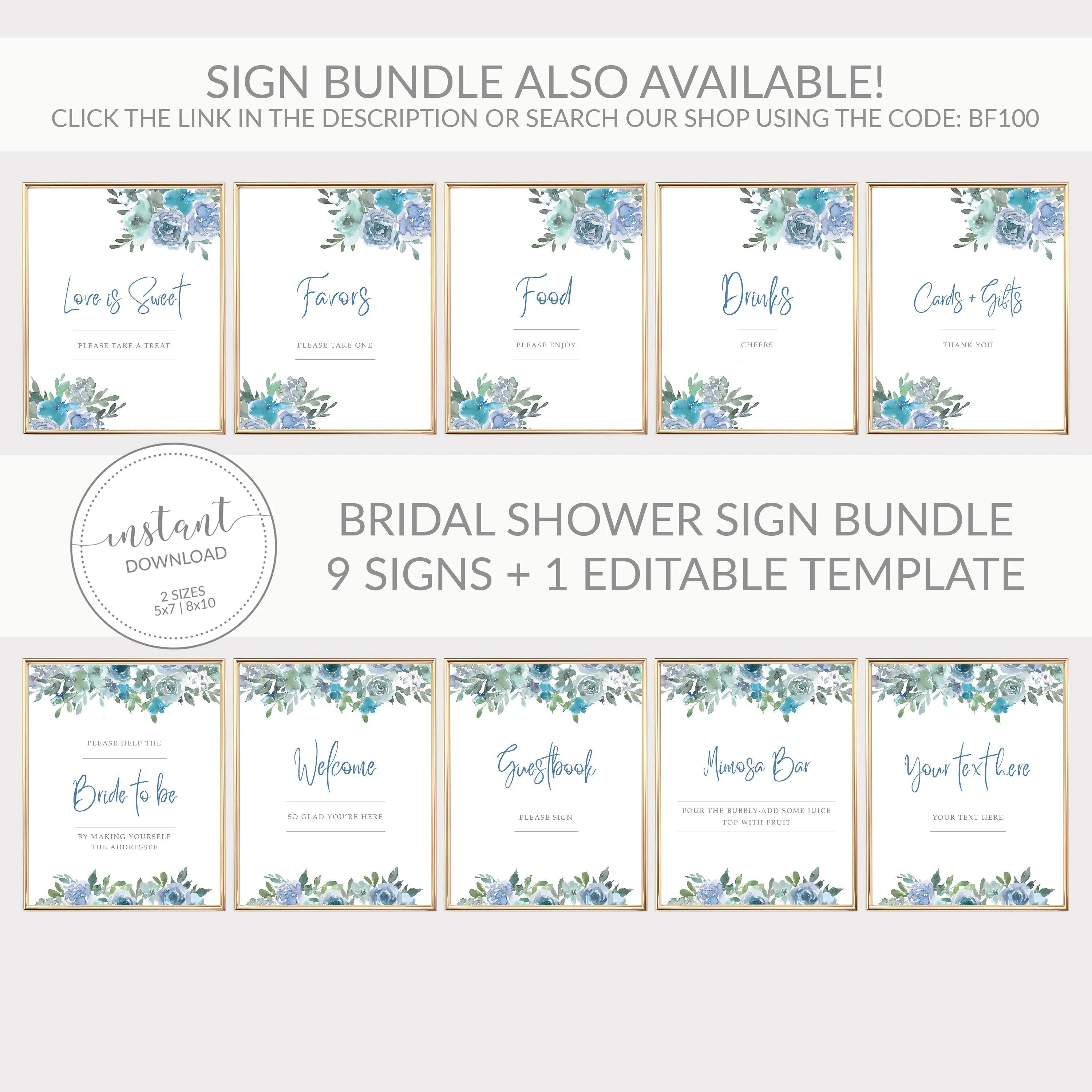 Blue Floral Wedding Stickers Template, Printable Wedding Thank You Stickers, Editable INSTANT DOWNLOAD - BF100