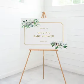 Blush Floral Greenery Baby Shower Welcome Sign Template, Printable Large Welcome Sign, Editable INSTANT DOWNLOAD - BGF100